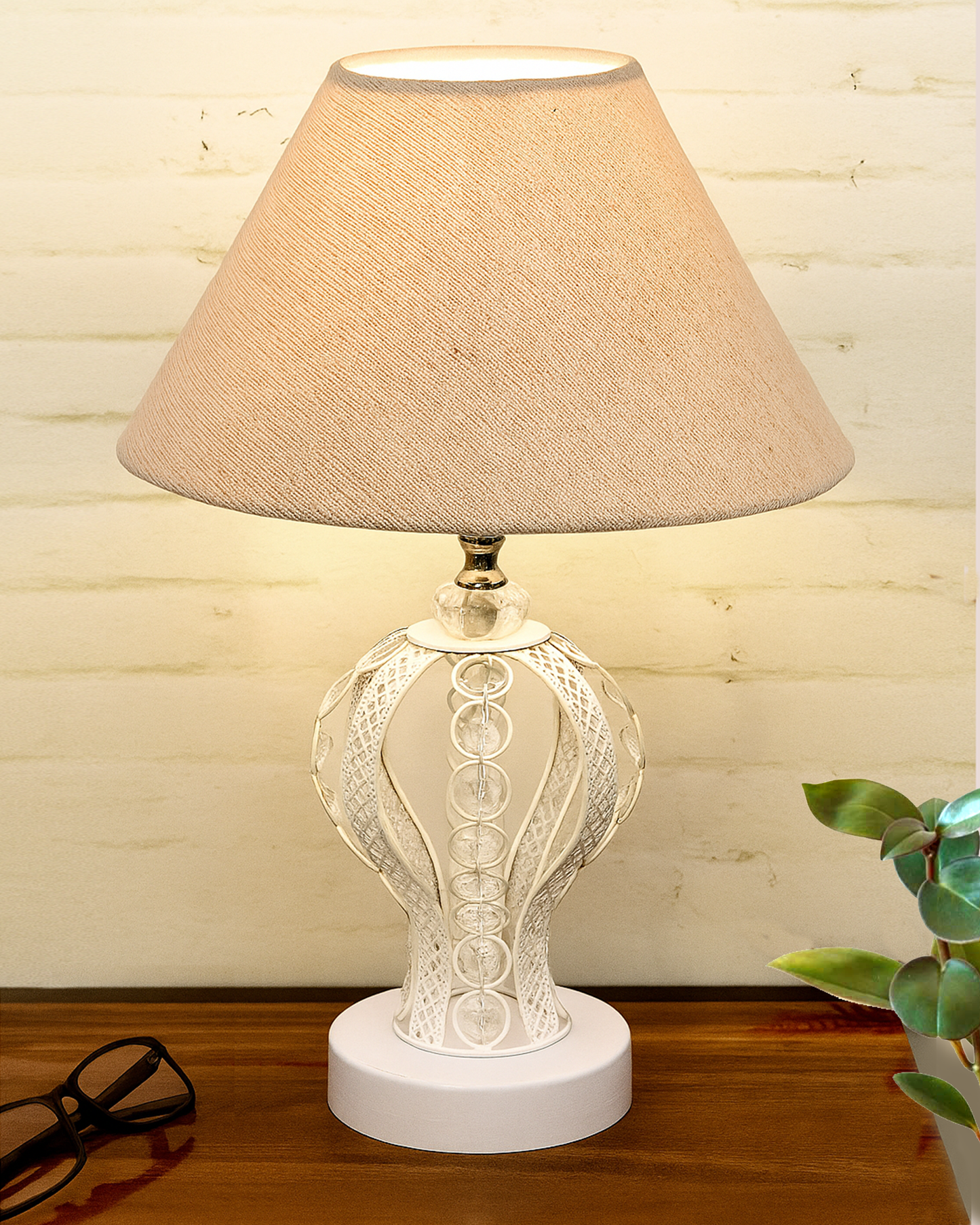 Modern Round Small Crystal Table Lamp,Contemporary Bedroom Bedside Nightstand Lamp,Desk Globe Lamp for Living Room Girls Kids Room, Strippy Vase , Grey Pleated