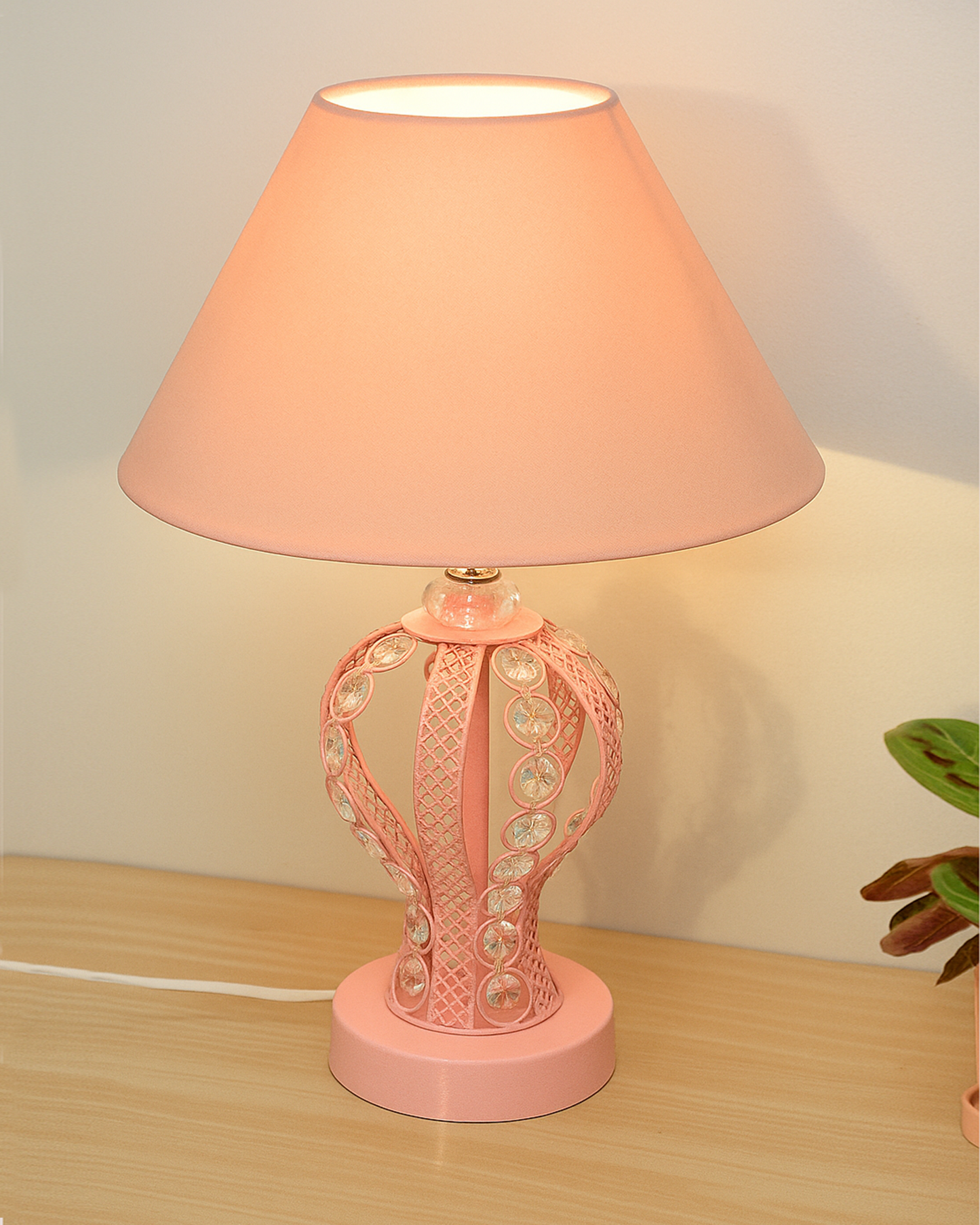 Modern Round Small Crystal Table Lamp,Contemporary Bedroom Bedside Nightstand Lamp,Desk Globe Lamp for Living Room Girls Kids Room, Goglet, White Cone