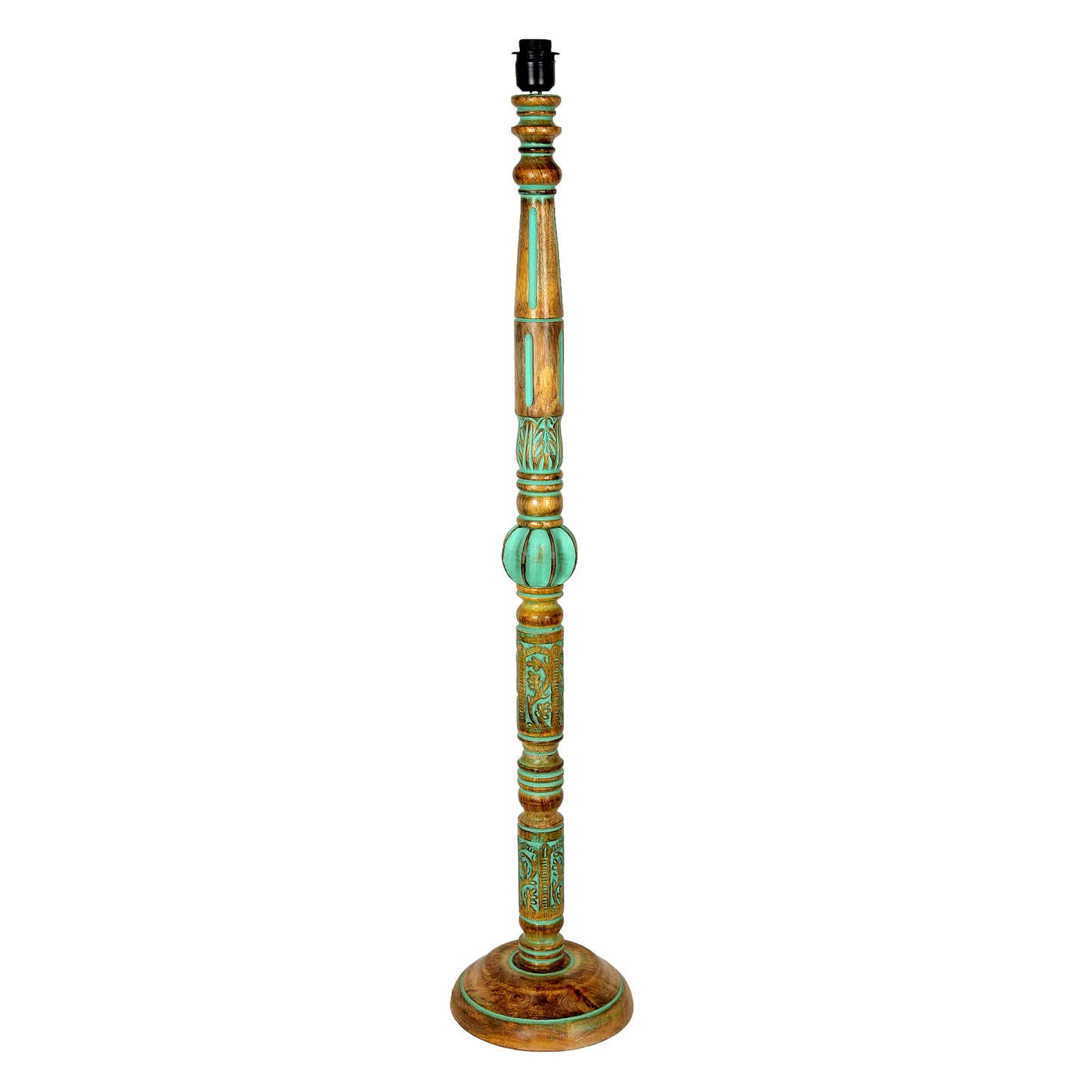 Royal Carving Antique Algae finish wooden floor lamp with Fabric Bird Shade