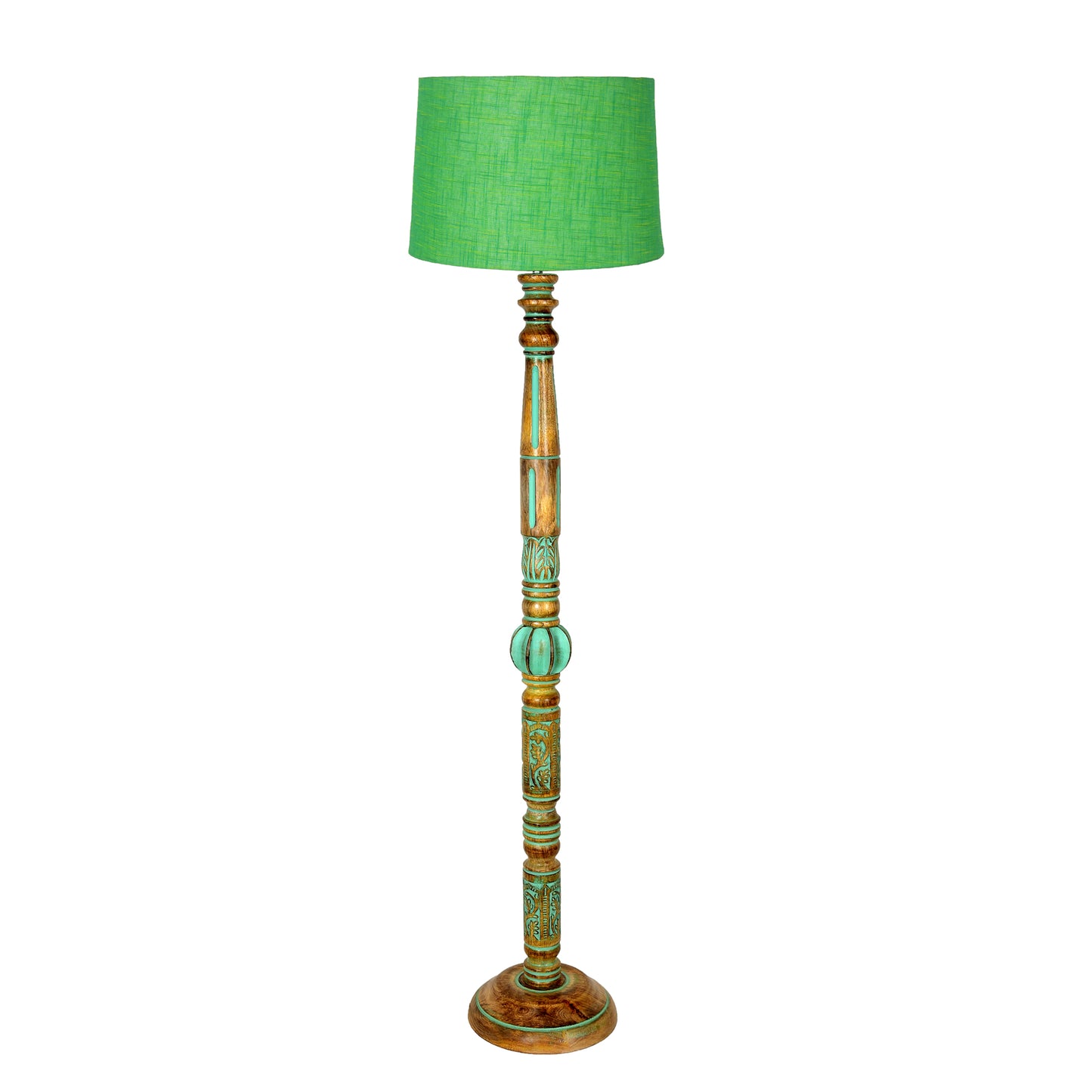 Royal Carving Antique Algae finish wooden floor lamp with Fabric Bird Shade