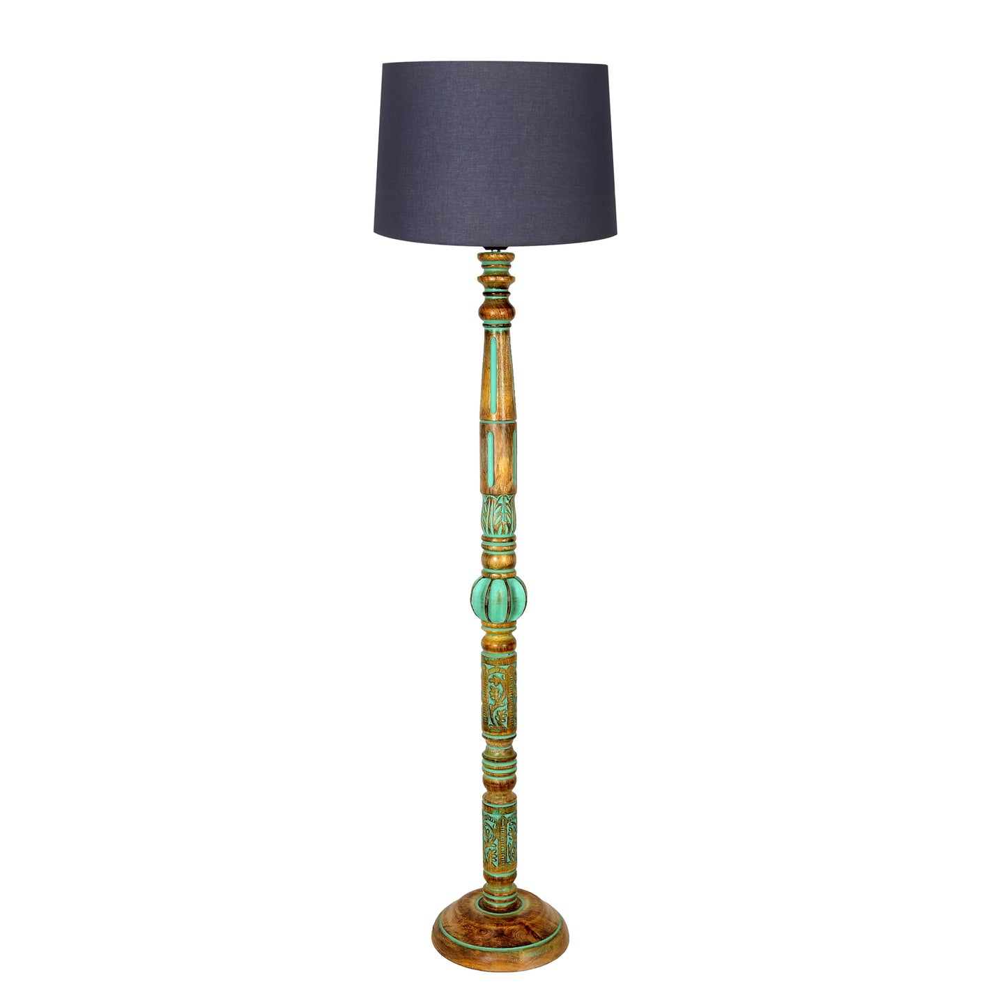 Royal Carving Antique Algae finish wooden floor lamp with Fabric Bird Shade