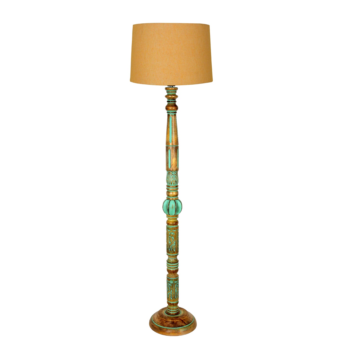 Royal Carving Antique Algae finish wooden floor lamp with Fabric Bird Shade