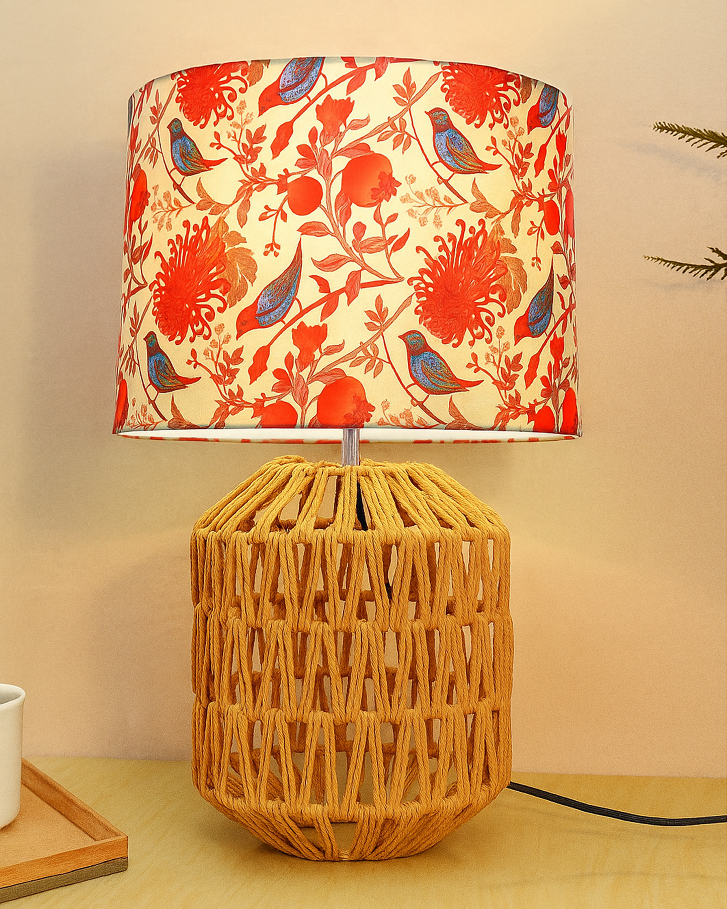Seagrass Weave Table Lamp Coastal Cottage Bedside Desk Nightstand Lamp for Bedroom Living Room Office College Bookcase Natural Handmade Oval, Bird Drum