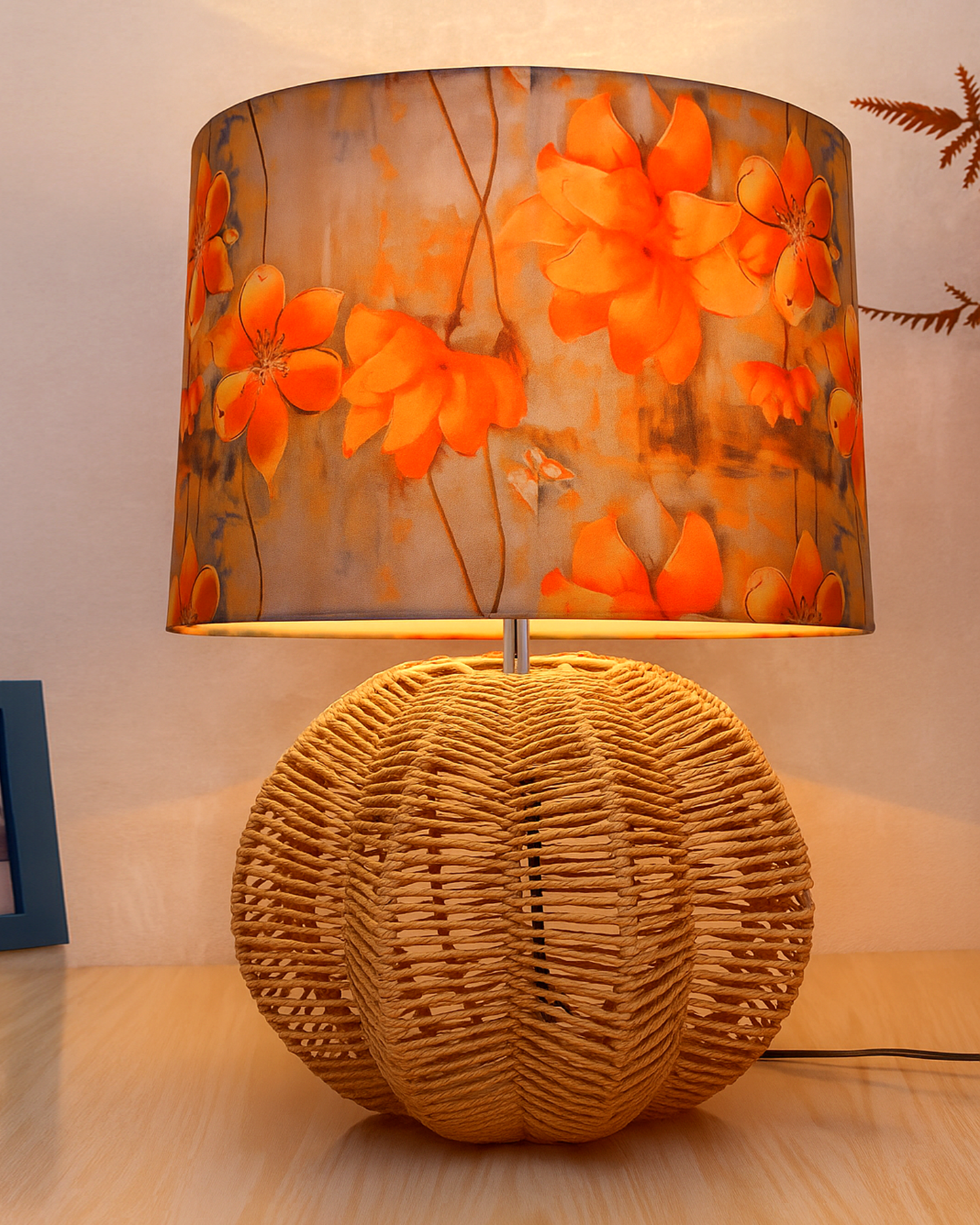Seagrass Weave Table Lamp Coastal Cottage Bedside Desk Nightstand Lamp for Bedroom Living Room Office College Bookcase Natural Handmade Sphere, Bird Drum