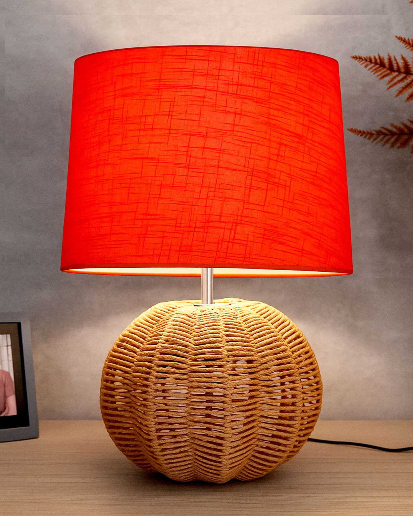 Seagrass Weave Table Lamp Coastal Cottage Bedside Desk Nightstand Lamp for Bedroom Living Room Office College Bookcase Natural Handmade Sphere, Bird Drum