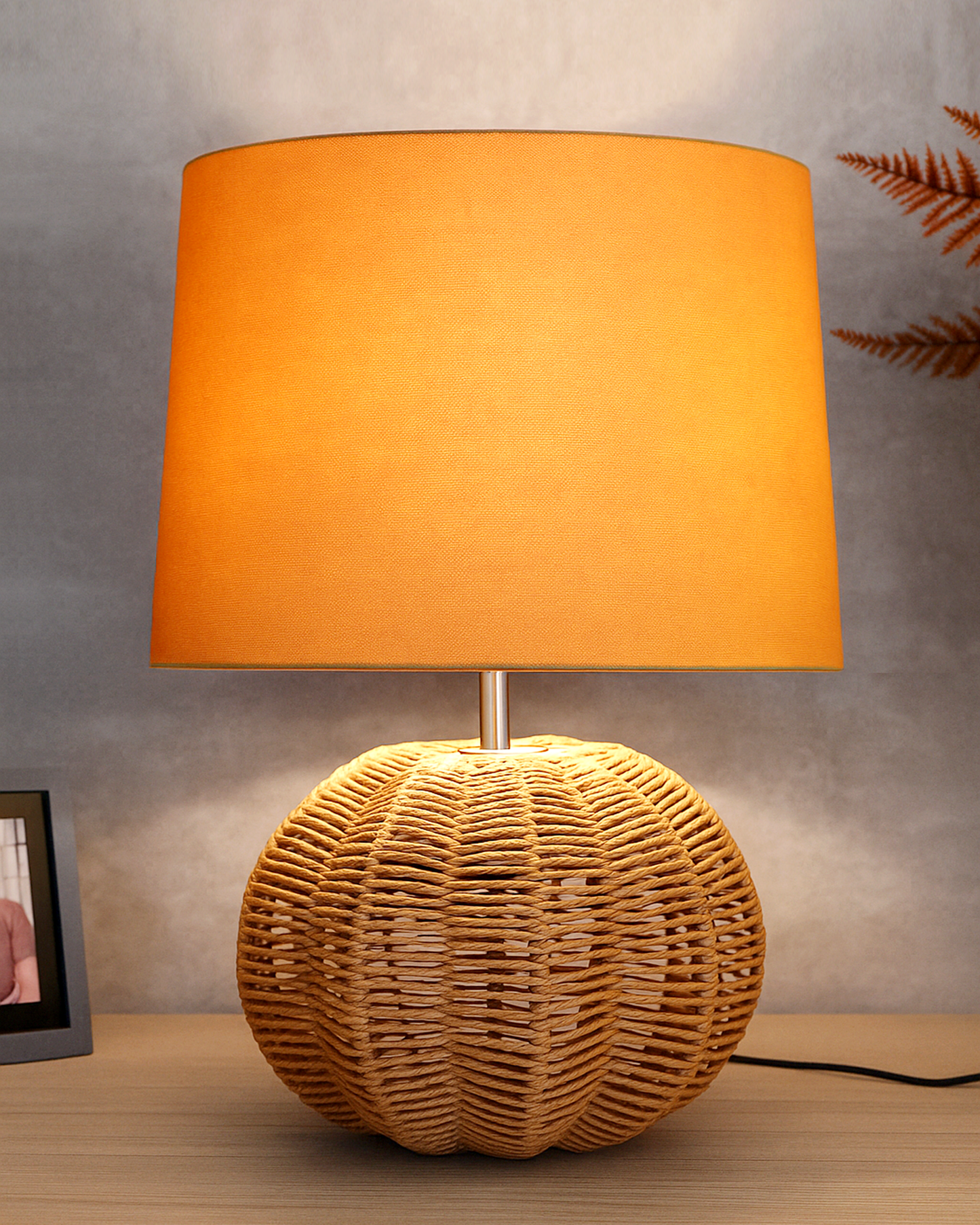 Seagrass Weave Table Lamp Coastal Cottage Bedside Desk Nightstand Lamp for Bedroom Living Room Office College Bookcase Natural Handmade Sphere, Bird Drum