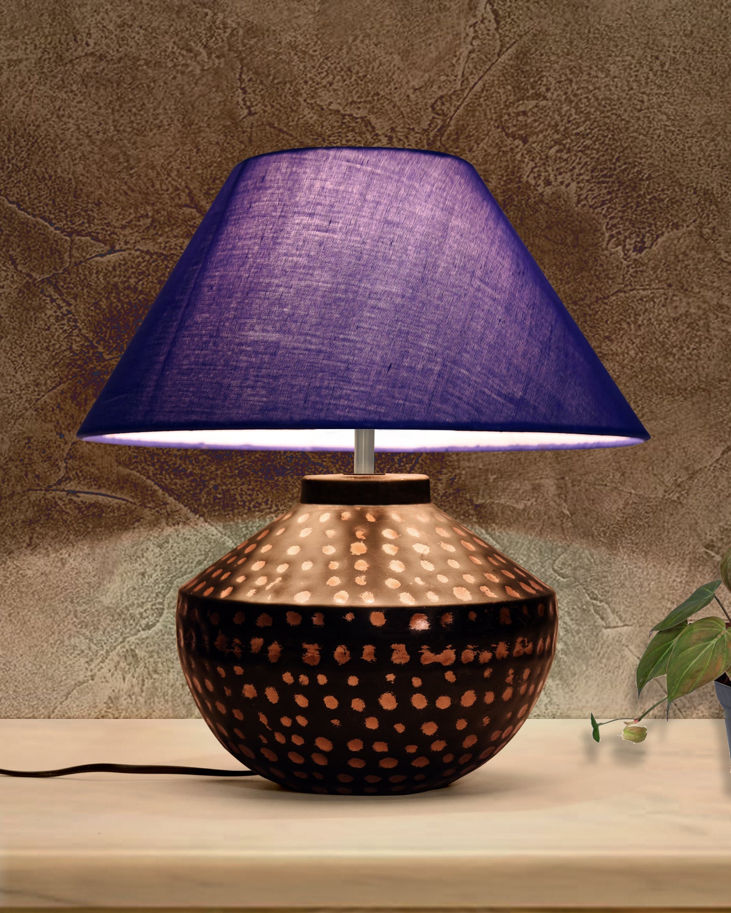 Buckhead Pitcher Modern Accent Table Lamp Warm Bronze Brown Sculptural Geometric Textured Urn Tapered Fabric Drum Shade Bedroom Living Room House Home Bedside Nightstand Office,