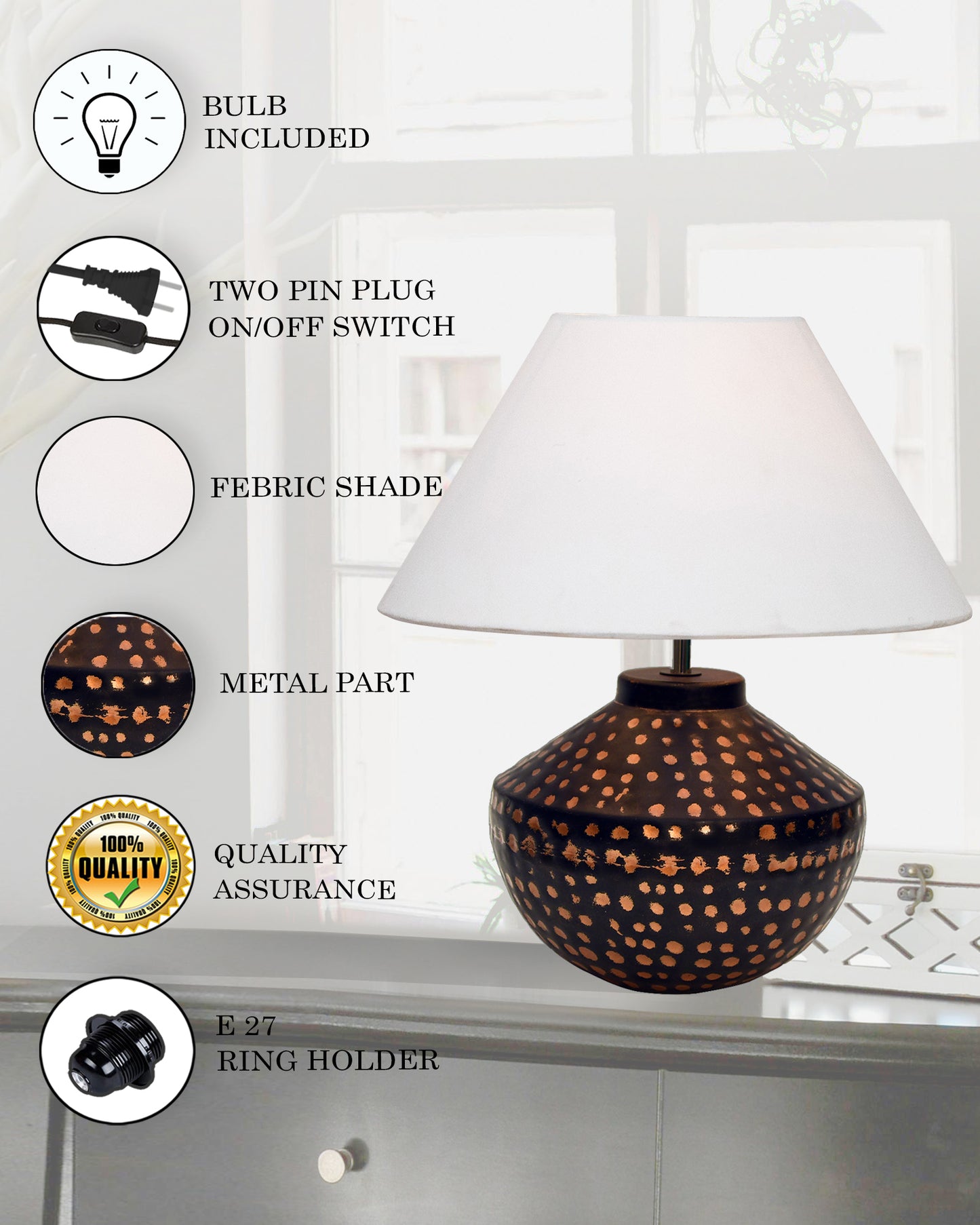 Buckhead Pitcher Modern Accent Table Lamp Warm Bronze Brown Sculptural Geometric Textured Urn Tapered Fabric Drum Shade Bedroom Living Room House Home Bedside Nightstand Office,