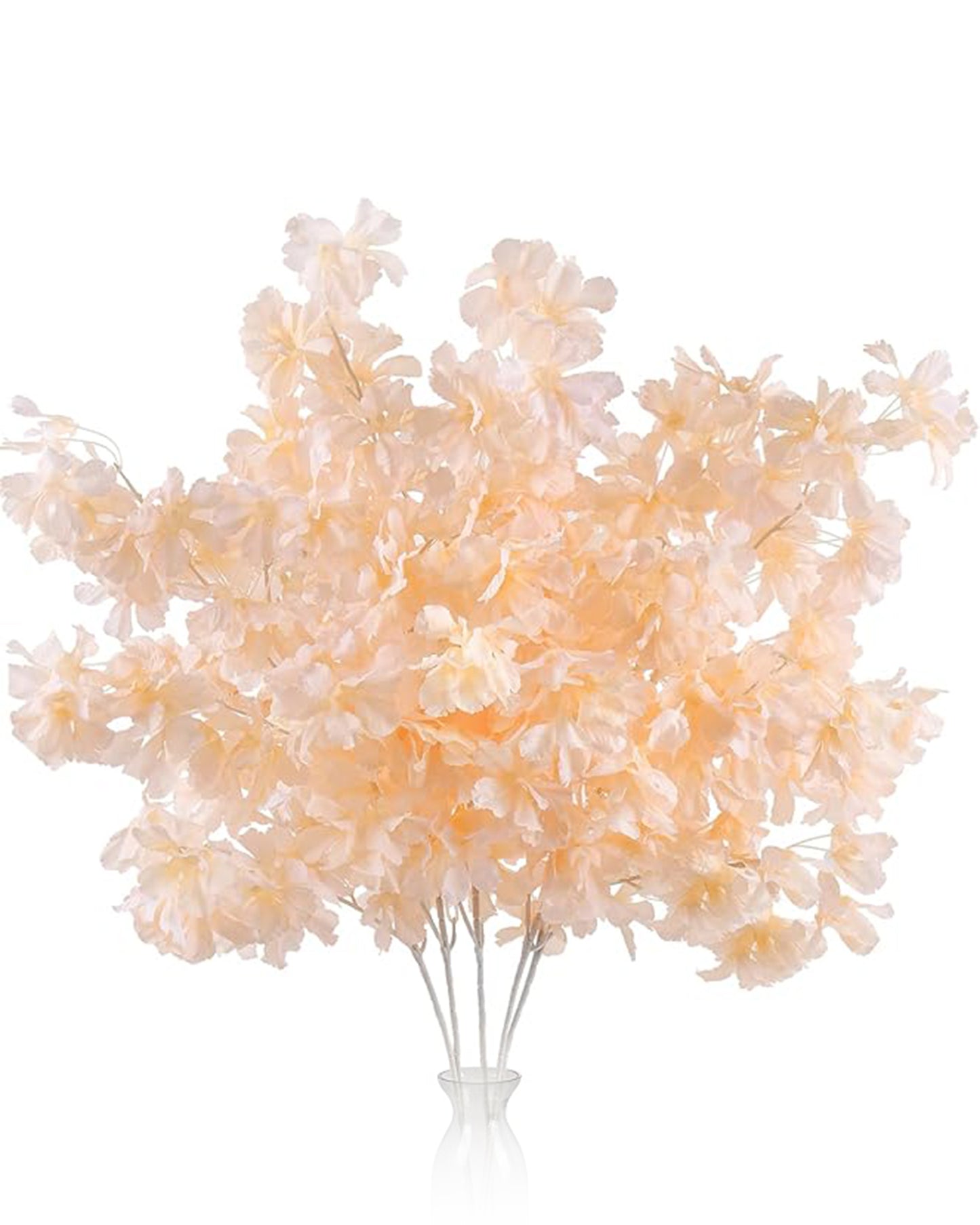 Artificial Long Cherry Blossom Branches Decor, 44 Inch Faux Cherry Blossom Flowers for Tall Floor Vase Wedding Home Decoration, Faux Pink for Dinner Table Centerpiece, set of 2 sticks, Champagne