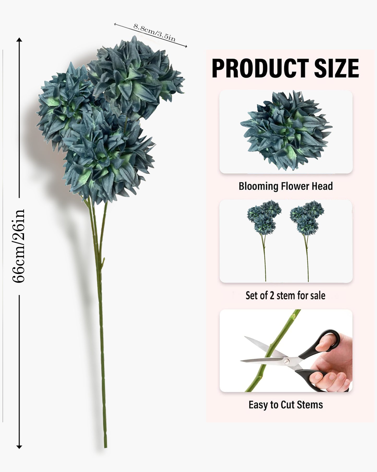 Artificial Long Chrysanthemum  Flower Branches Decor, 26 Inch Faux Large three Dahalia Flowers for Tall Floor Vase Wedding Home Decoration, Synthetic for Dinner Table Centerpiece, set of 2 sticks, Vine Red