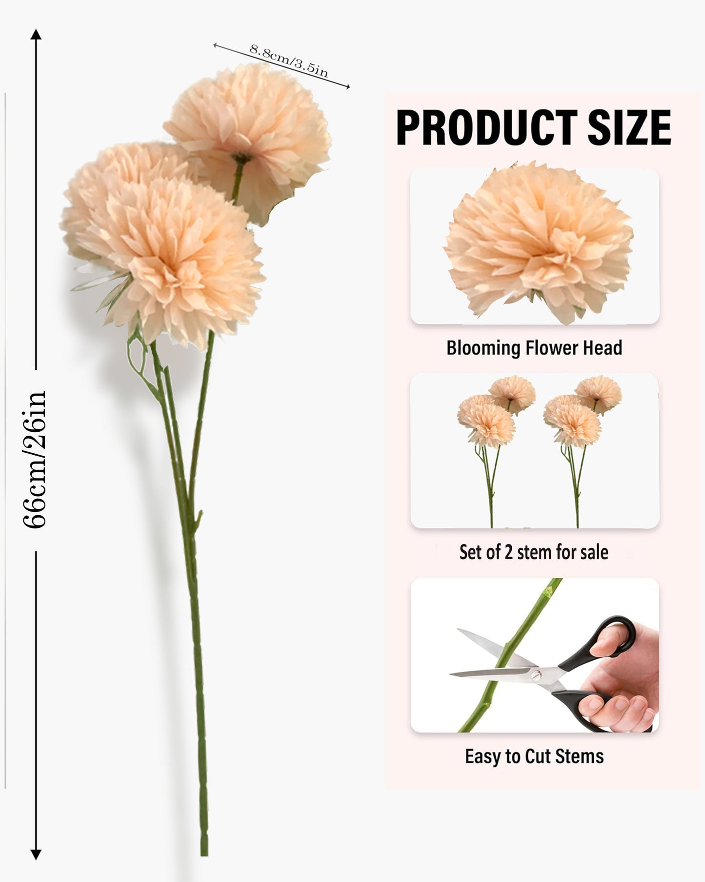 Artificial Long Chrysanthemum  Flower Branches Decor, 26 Inch Faux Large three Dahalia Flowers for Tall Floor Vase Wedding Home Decoration, Synthetic for Dinner Table Centerpiece, set of 2 sticks, Vine Red