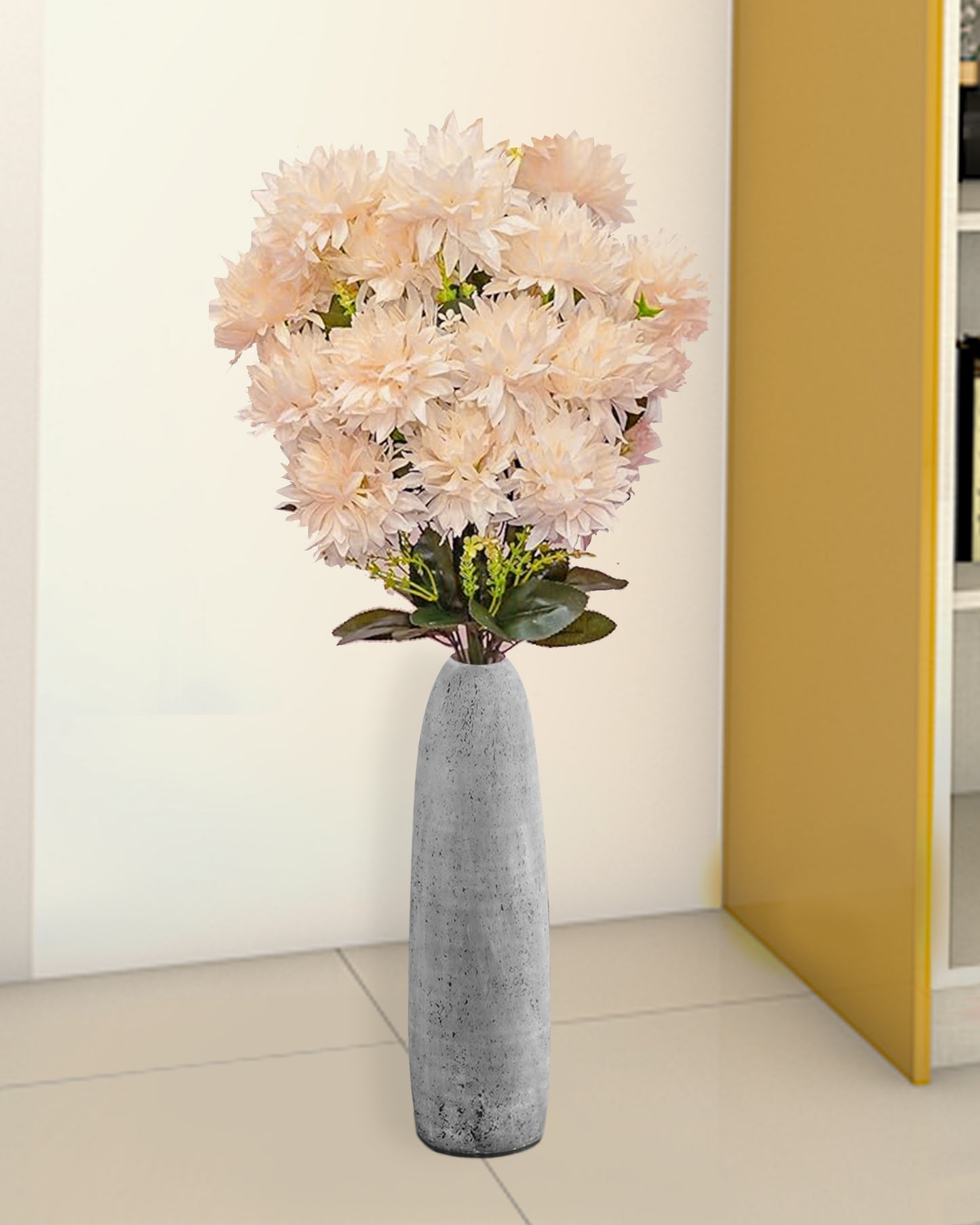 Artificial Long Chrysanthemum  Flower Branches Decor, 26 Inch Faux Large three Dahalia Flowers for Tall Floor Vase Wedding Home Decoration, Synthetic for Dinner Table Centerpiece, set of 2 sticks, Vine Red