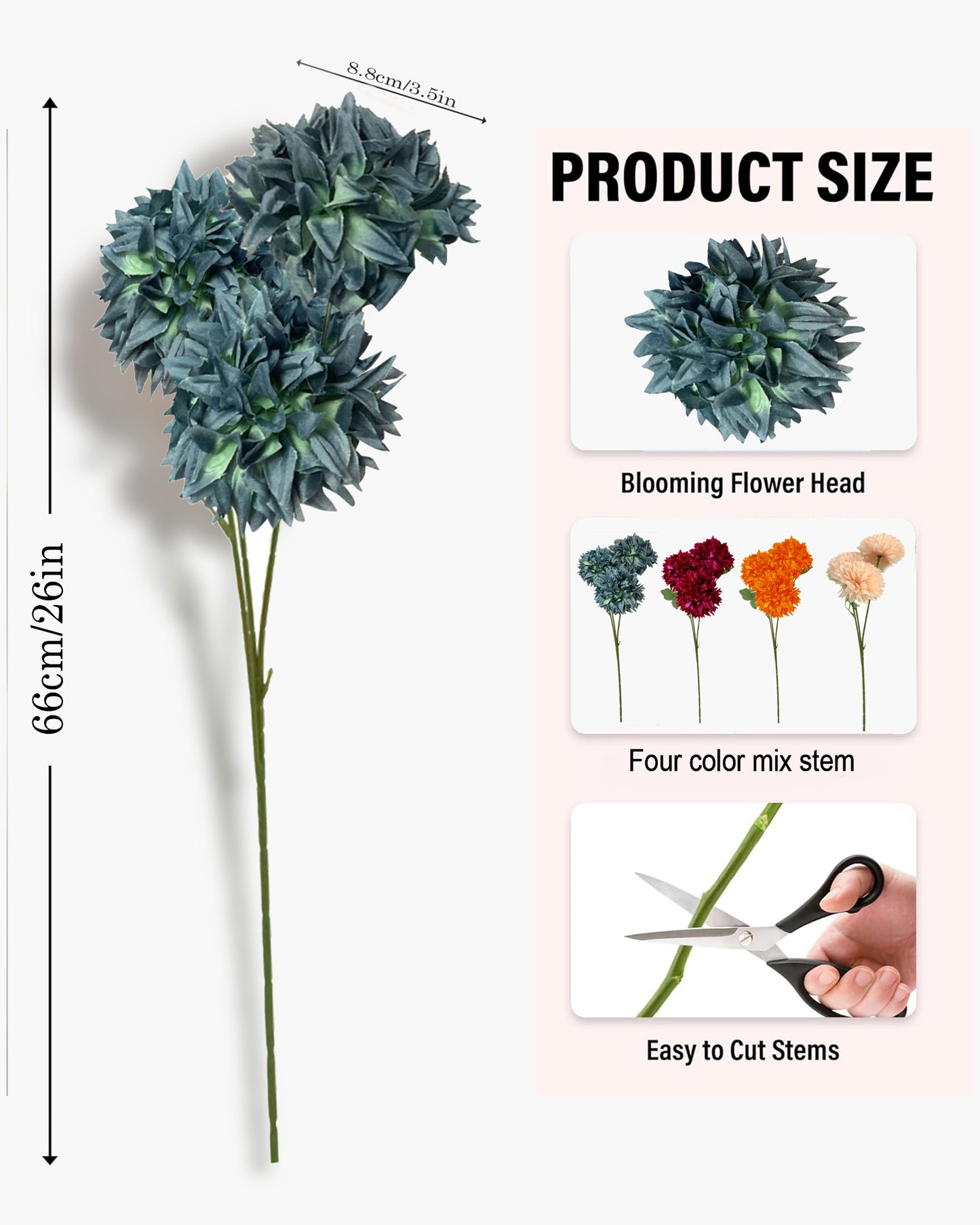 Artificial Long Chrysanthemum  Flower Branches Decor, 26 Inch Faux Large three Dahalia Flowers for Tall Floor Vase Wedding Home Decoration, Synthetic for Dinner Table Centerpiece, set of 2 sticks, Vine Red