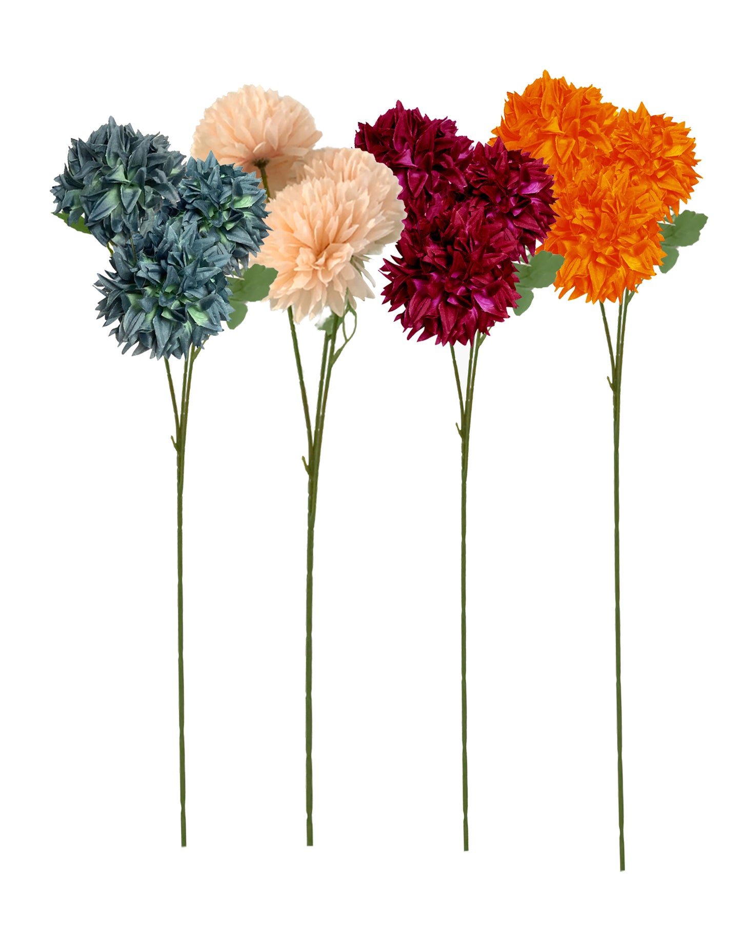 Artificial Long Chrysanthemum  Flower Branches Decor, 26 Inch Faux Large three Dahalia Flowers for Tall Floor Vase Wedding Home Decoration, Synthetic for Dinner Table Centerpiece, set of 2 sticks, Vine Red