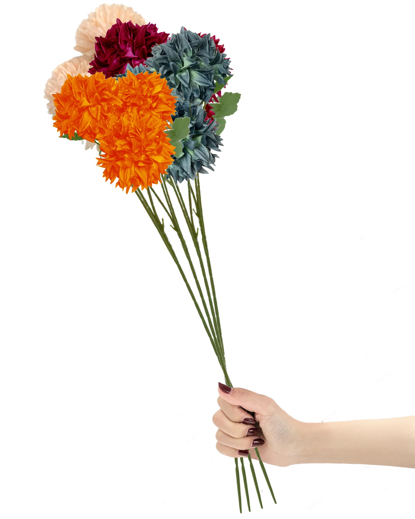 Artificial Long Chrysanthemum  Flower Branches Decor, 26 Inch Faux Large three Dahalia Flowers for Tall Floor Vase Wedding Home Decoration, Synthetic for Dinner Table Centerpiece, set of 2 sticks, Vine Red