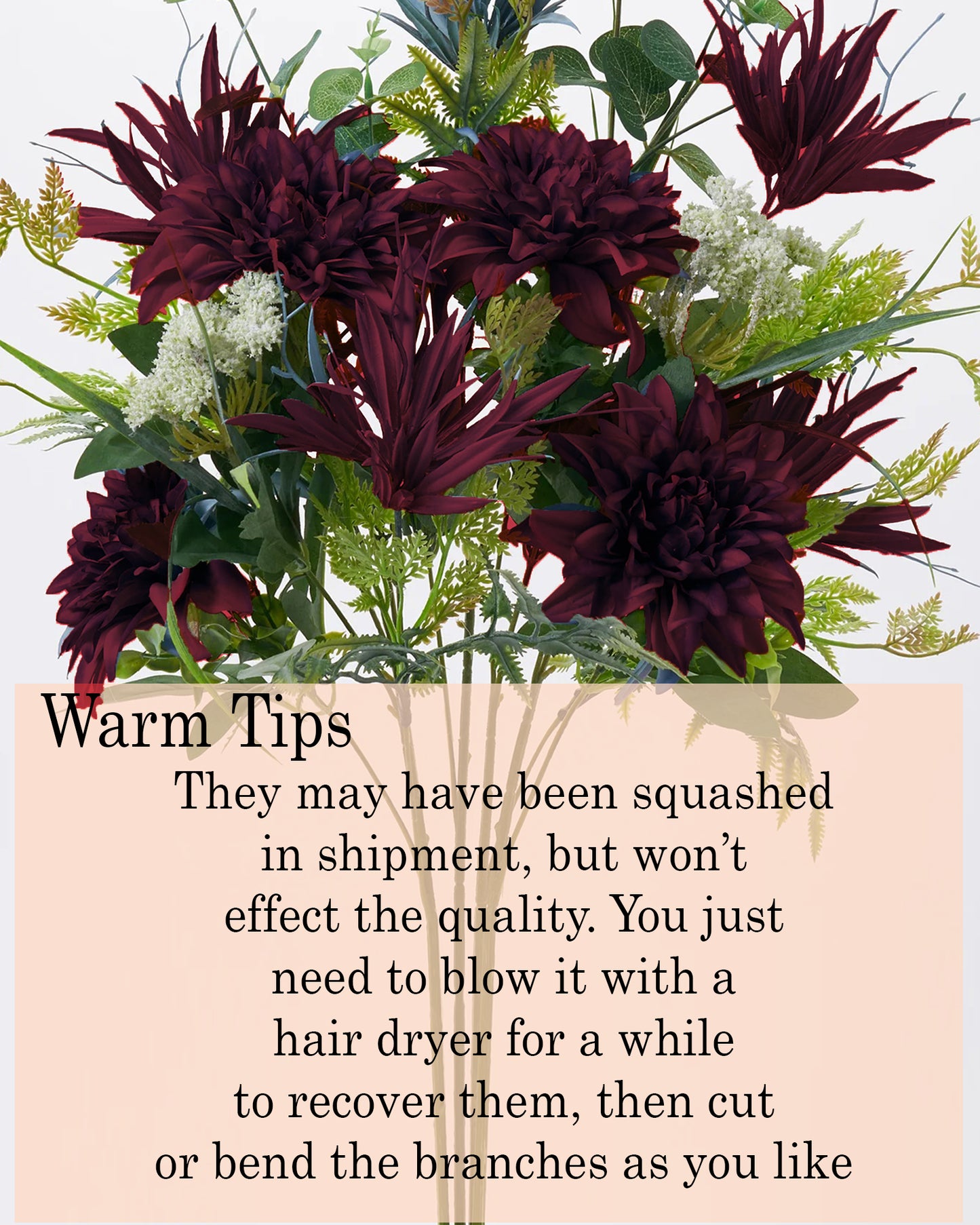 Artificial Long Chrysanthemum  Flower Branches Decor, 26 Inch Faux Large three Dahalia Flowers for Tall Floor Vase Wedding Home Decoration, Synthetic for Dinner Table Centerpiece, set of 2 sticks, Vine Red