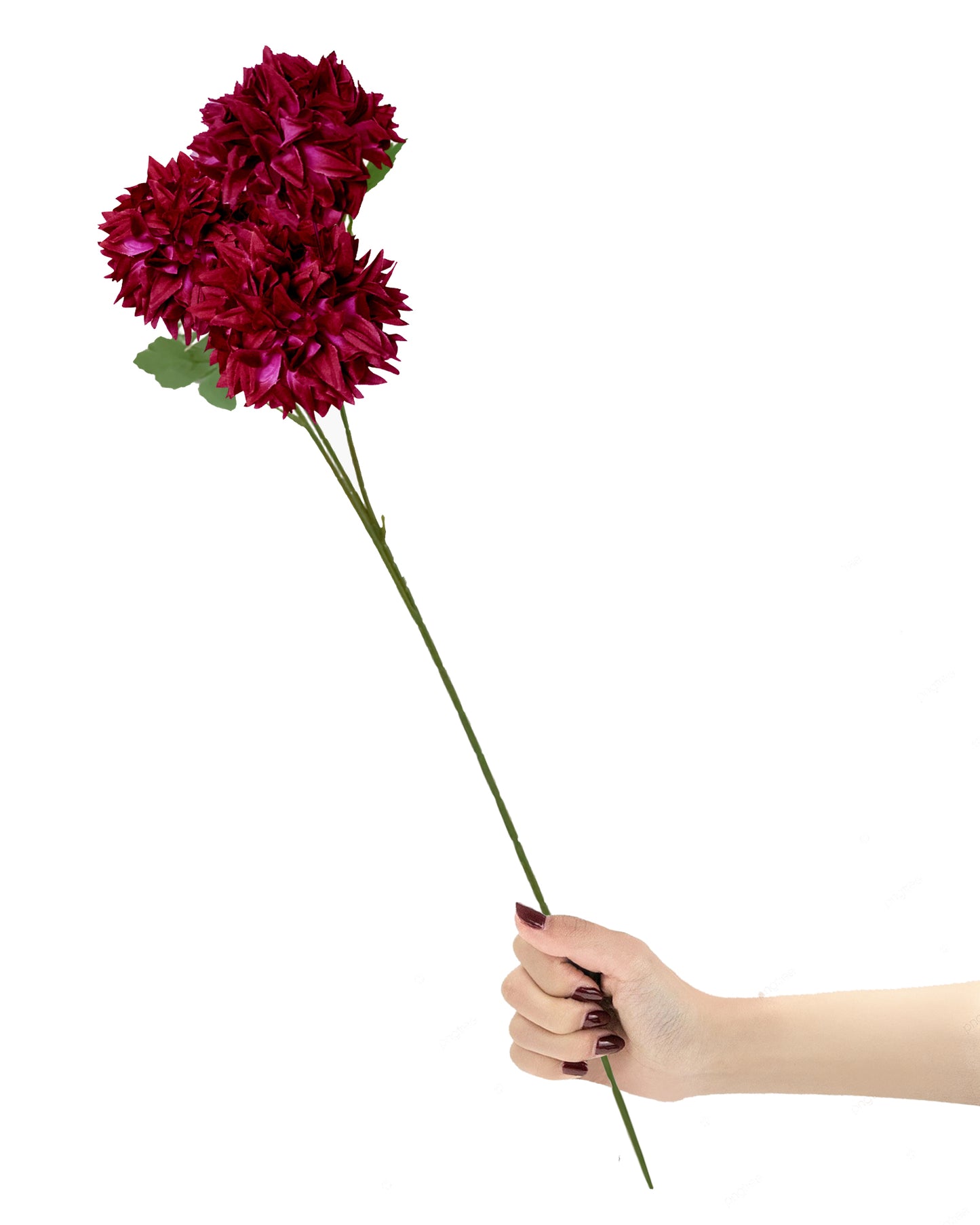 Artificial Long Chrysanthemum  Flower Branches Decor, 26 Inch Faux Large three Dahalia Flowers for Tall Floor Vase Wedding Home Decoration, Synthetic for Dinner Table Centerpiece, set of 2 sticks, Vine Red