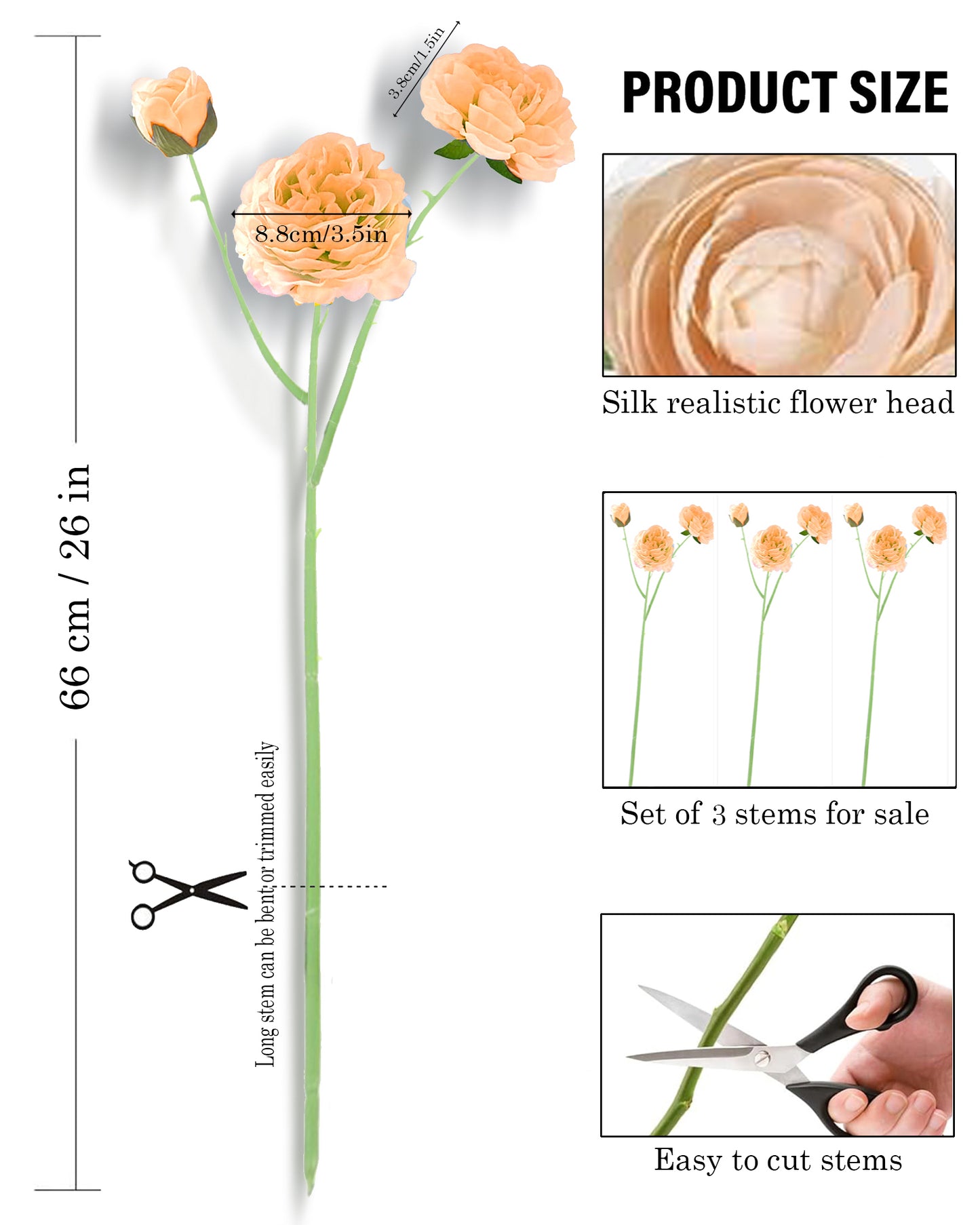 Artificial Faux Fake Flowers Real-Touch Rose Long Stem with Two Head one Buds for Home Kitchen Table Centerpiece Wedding Engagement Office Decorations Valentine’s Day Birthday Gifts, 3 sticks, Orange