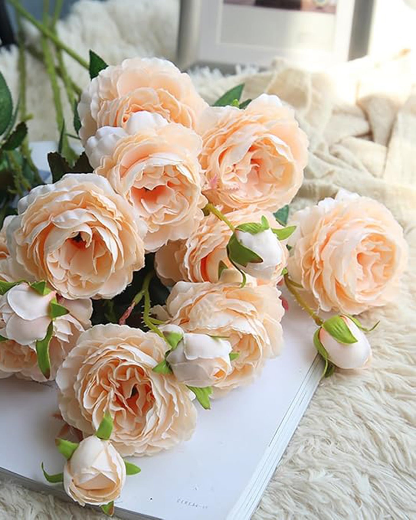 Artificial Faux Fake Flowers Real-Touch Rose Long Stem with Two Head one Buds for Home Kitchen Table Centerpiece Wedding Engagement Office Decorations Valentine’s Day Birthday Gifts, 3 sticks, Orange