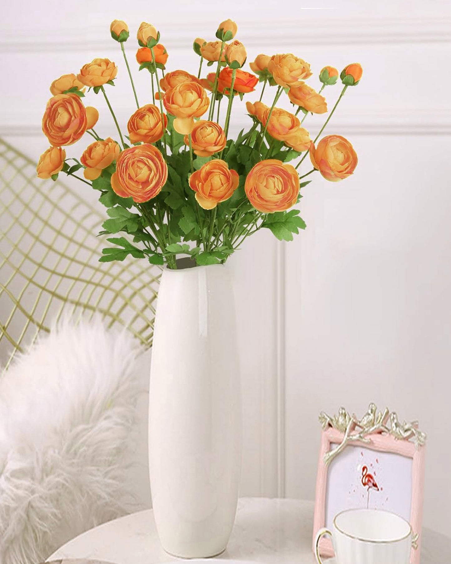Artificial Faux Fake Flowers Real-Touch Rose Long Stem with Two Head one Buds for Home Kitchen Table Centerpiece Wedding Engagement Office Decorations Valentine’s Day Birthday Gifts, 3 sticks, Orange