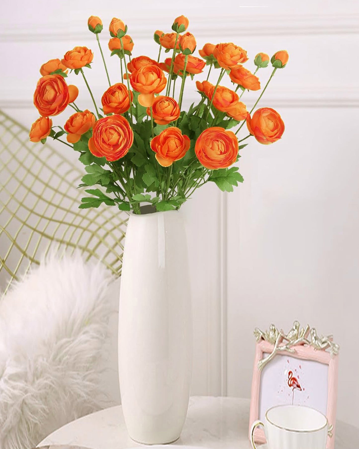 Artificial Faux Fake Flowers Real-Touch Rose Long Stem with Two Head one Buds for Home Kitchen Table Centerpiece Wedding Engagement Office Decorations Valentine’s Day Birthday Gifts, 3 sticks, Orange