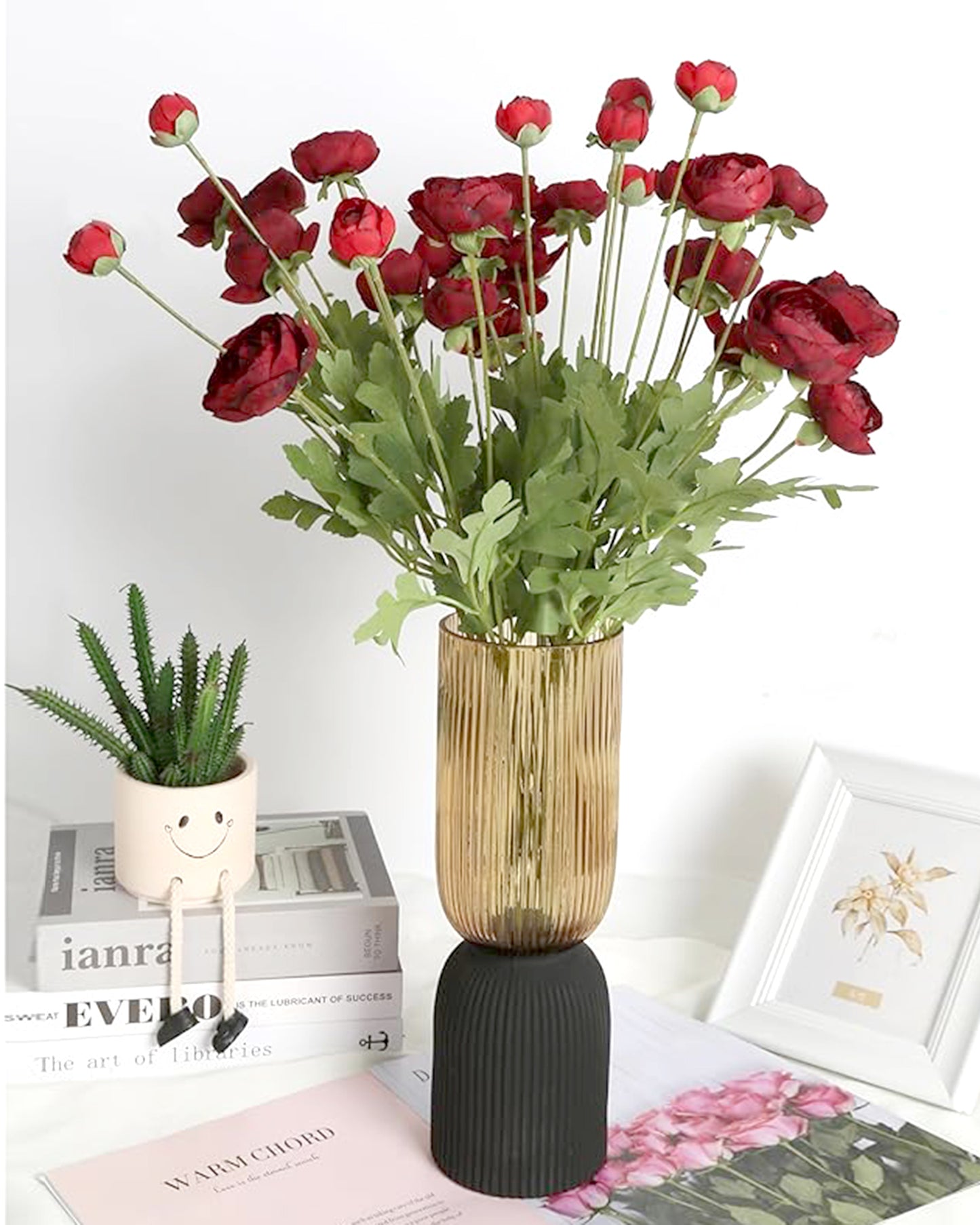 Artificial Faux Fake Flowers Real-Touch Rose Long Stem with Two Head one Buds for Home Kitchen Table Centerpiece Wedding Engagement Office Decorations Valentine’s Day Birthday Gifts, 3 sticks, Orange