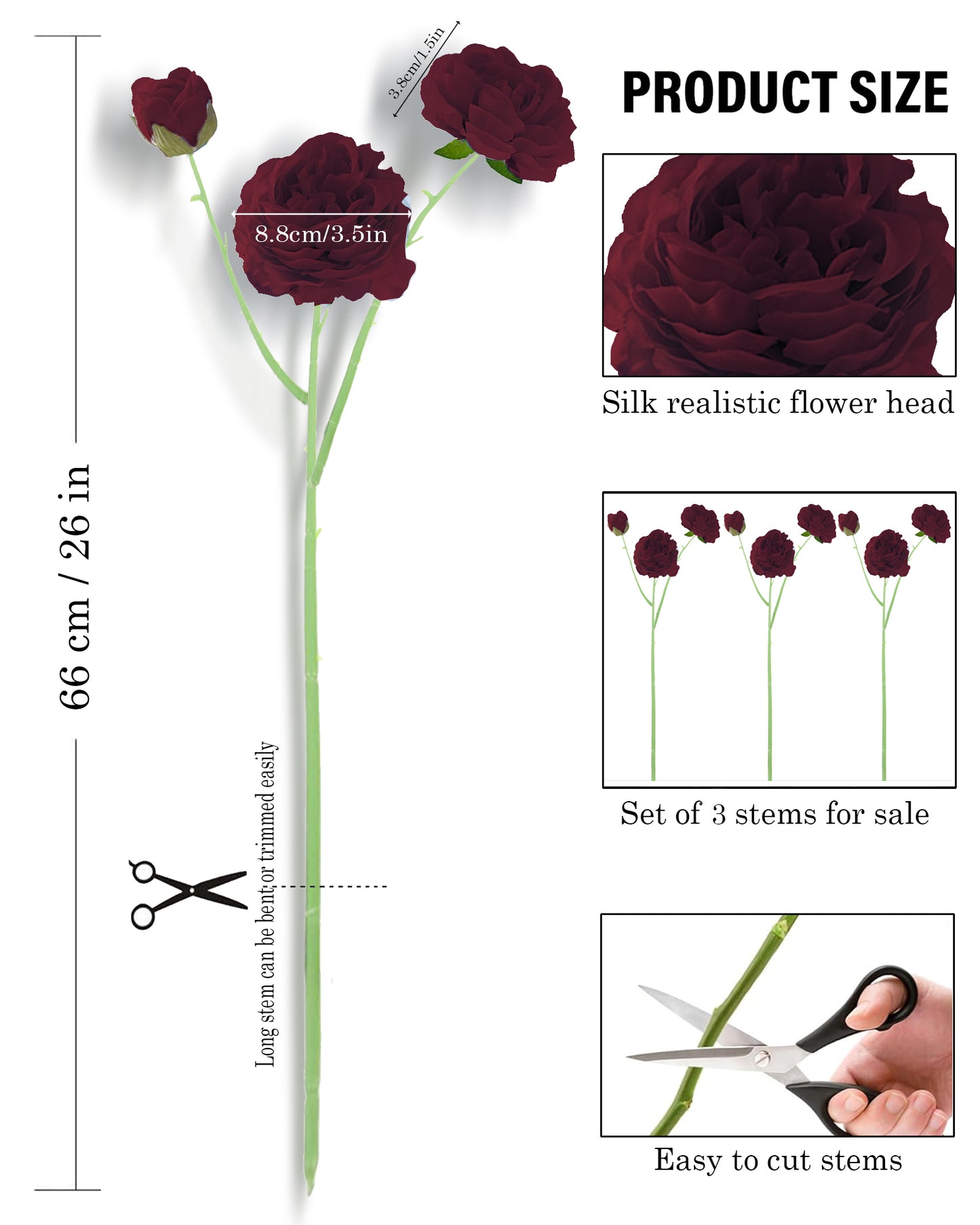 Artificial Faux Fake Flowers Real-Touch Rose Long Stem with Two Head one Buds for Home Kitchen Table Centerpiece Wedding Engagement Office Decorations Valentine’s Day Birthday Gifts, 3 sticks, Orange