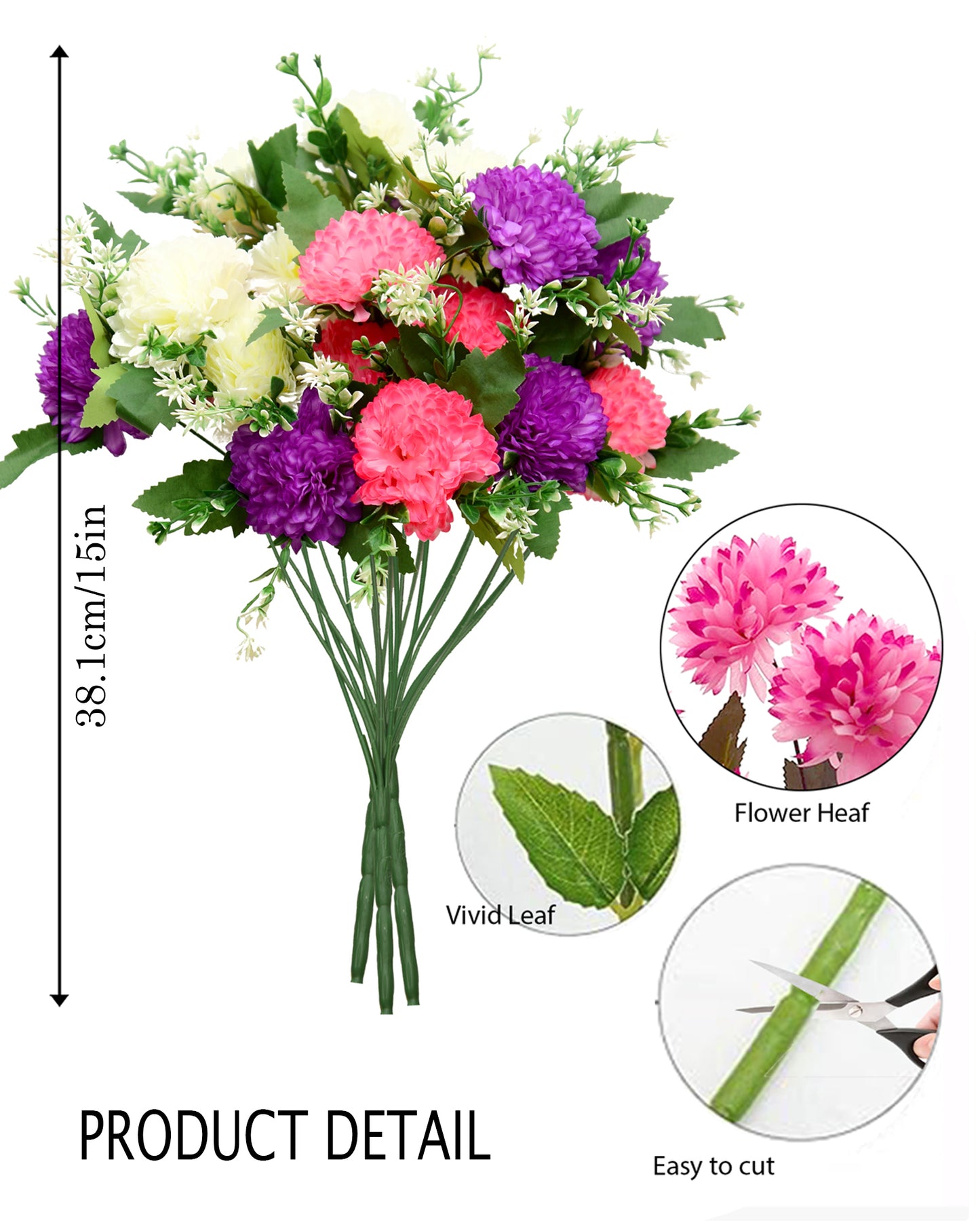 Artificial Chrysanthemum Ball Flowers 14 flowers, 2 sticks Faux Mums Fake Silk Flowers for Bridal Wedding Centerpieces Arrangements Party Home Garden DIY Decor, Pink