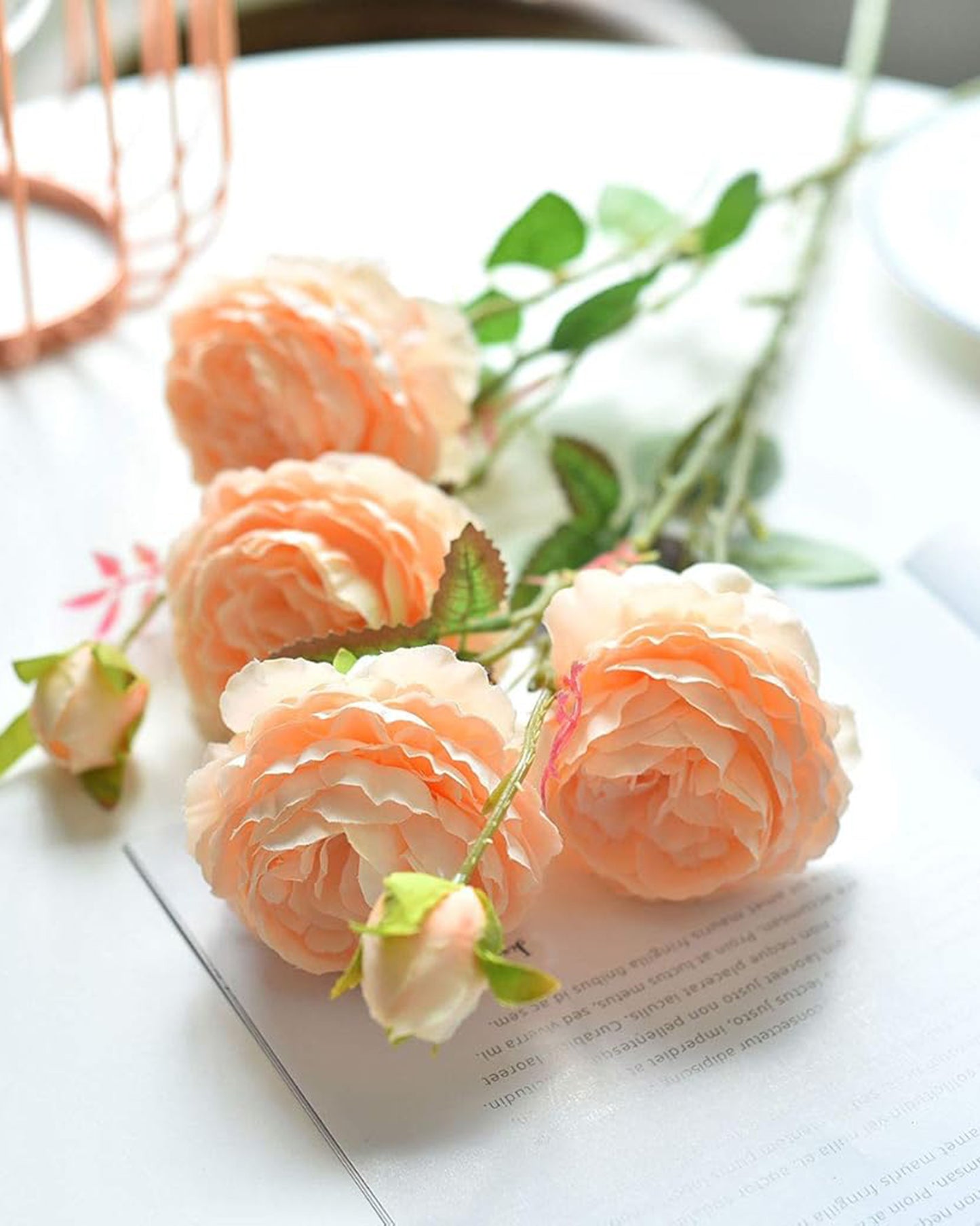 Artificial Flowers Peony Bouquet Silk Rose Vase for Home Decor Garden Wedding Decorative Fake Plants Christmas Garland Material, 12 Flowers, 2 Sticks, Champagne