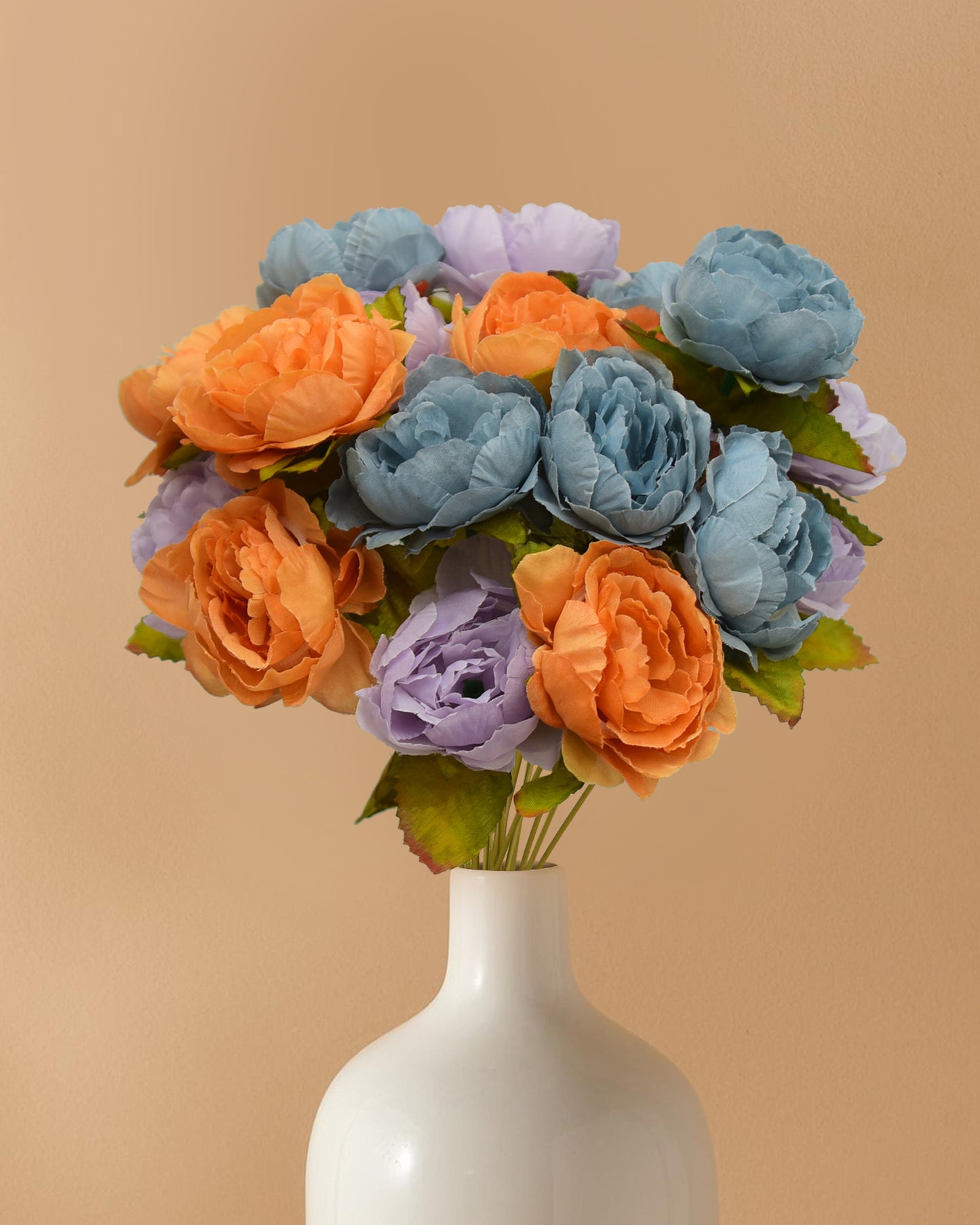 Artificial Flowers Peony Bouquet Silk Rose Vase for Home Decor Garden Wedding Decorative Fake Plants Christmas Garland Material, 12 Flowers, 2 Sticks, Champagne