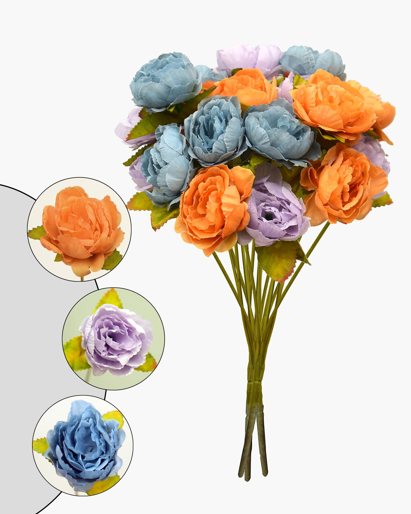 Artificial Flowers Peony Bouquet Silk Rose Vase for Home Decor Garden Wedding Decorative Fake Plants Christmas Garland Material, 12 Flowers, 2 Sticks, Champagne