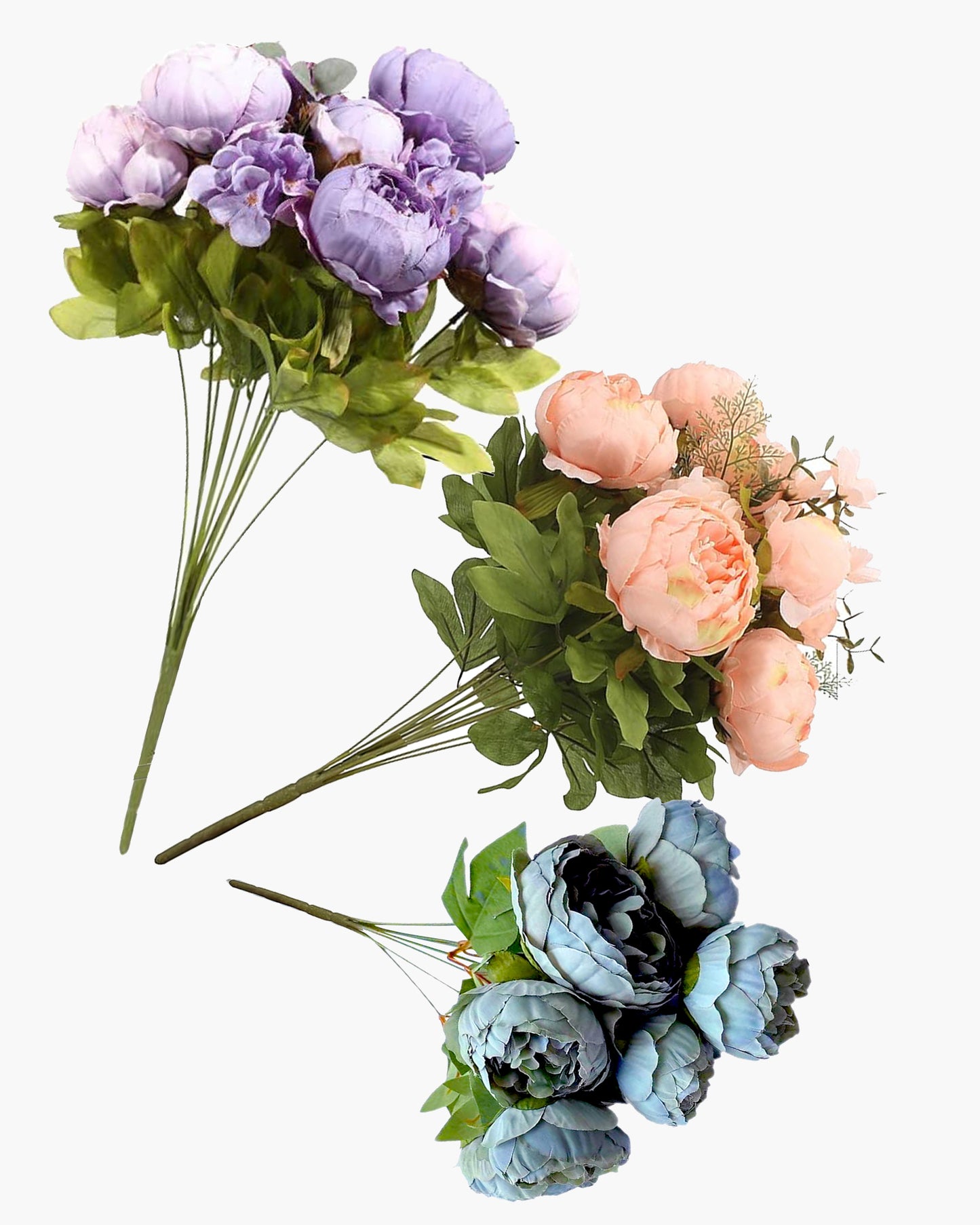 Artificial Flowers Peony Bouquet Silk Rose Vase for Home Decor Garden Wedding Decorative Fake Plants Christmas Garland Material, 12 Flowers, 2 Sticks, Champagne