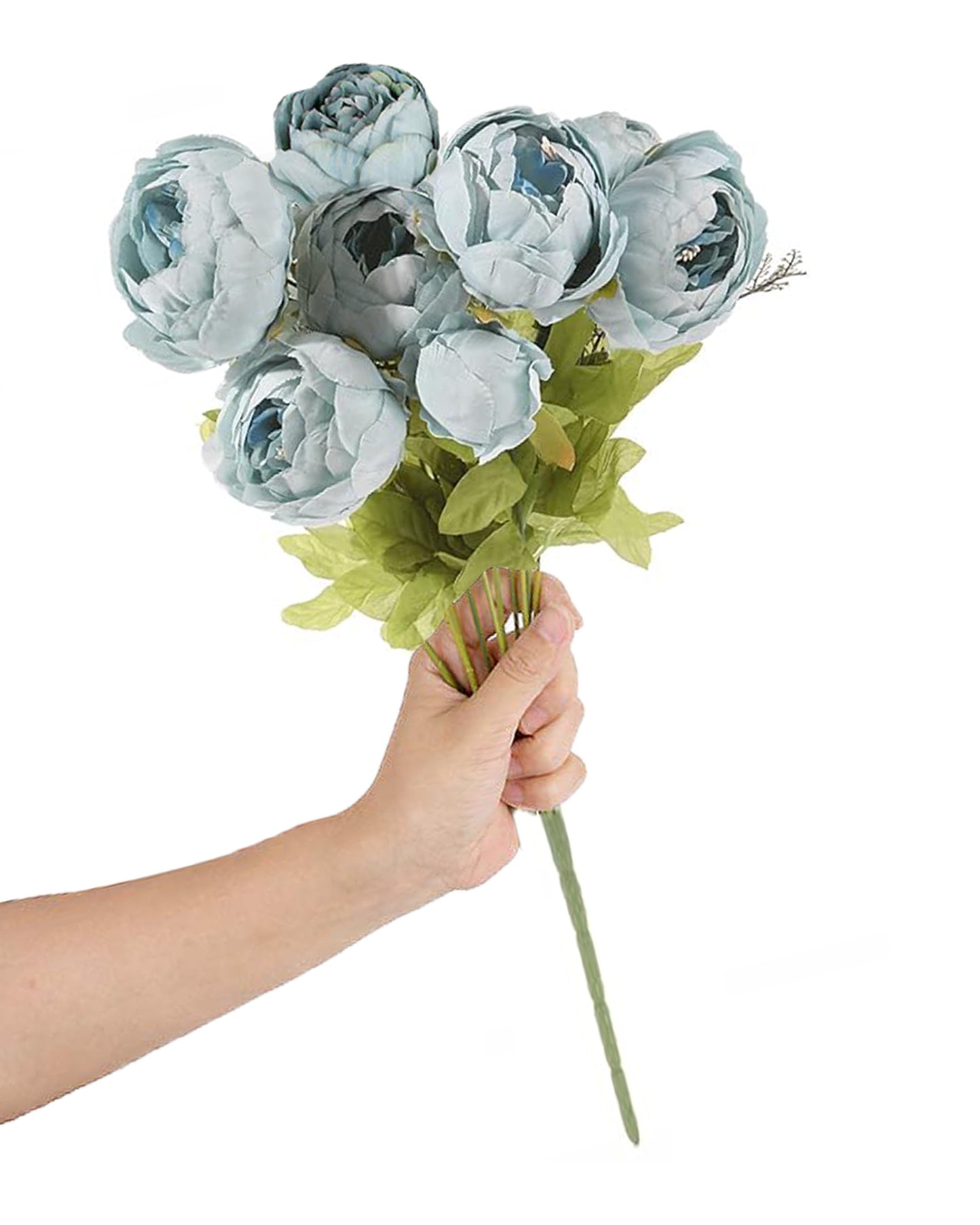 Artificial Flowers Peony Bouquet Silk Rose Vase for Home Decor Garden Wedding Decorative Fake Plants Christmas Garland Material, 12 Flowers, 2 Sticks, Champagne