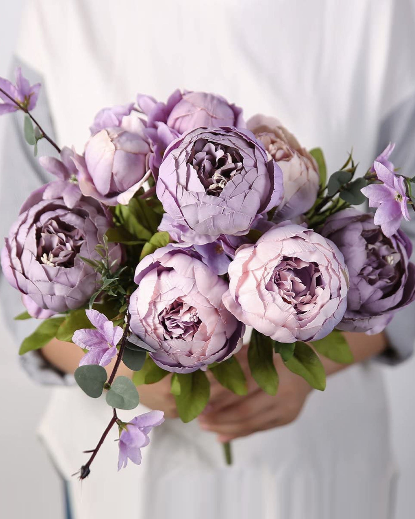 Artificial Flowers Peony Bouquet Silk Rose Vase for Home Decor Garden Wedding Decorative Fake Plants Christmas Garland Material, 12 Flowers, 2 Sticks, Champagne