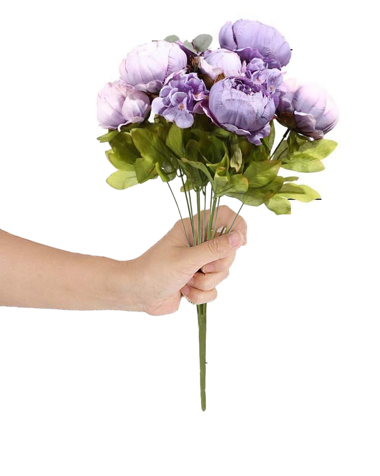 Artificial Flowers Peony Bouquet Silk Rose Vase for Home Decor Garden Wedding Decorative Fake Plants Christmas Garland Material, 12 Flowers, 2 Sticks, Champagne