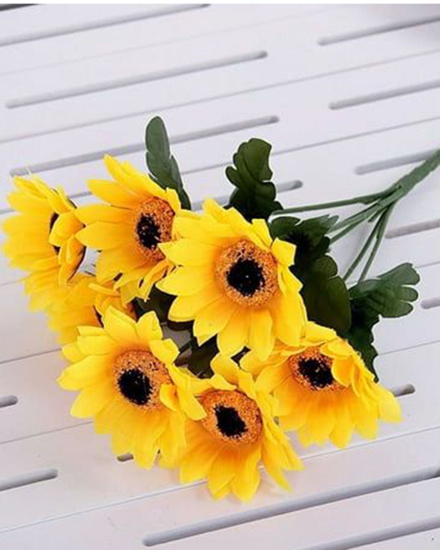 Artificial Sunflowers Stick Bunch | Realistic Look & Charming Flowers | 7 Heads Bouquet for Home Decor, Bedroom, Balcony, Wedding (Without Vase Pot), 1 Piece