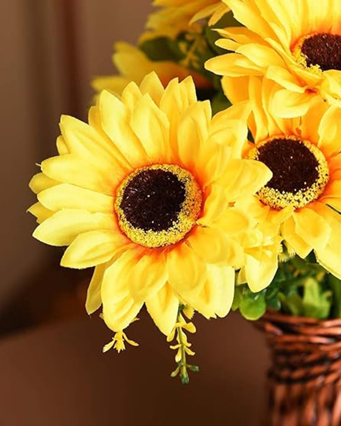Artificial Sunflowers Stick Bunch | Realistic Look & Charming Flowers | 7 Heads Bouquet for Home Decor, Bedroom, Balcony, Wedding (Without Vase Pot), 1 Piece