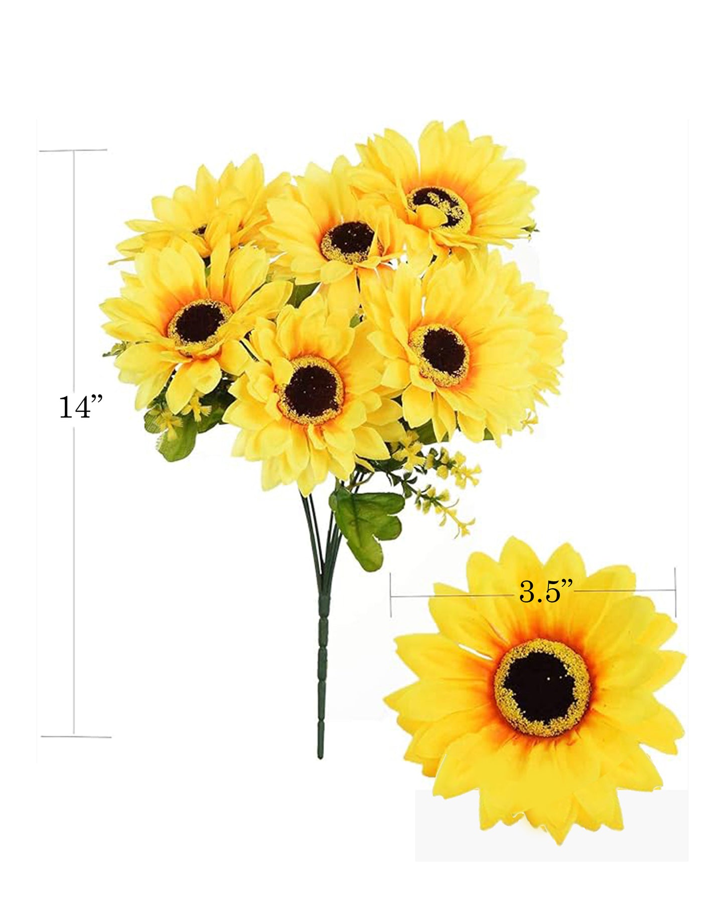 Artificial Sunflowers Stick Bunch | Realistic Look & Charming Flowers | 7 Heads Bouquet for Home Decor, Bedroom, Balcony, Wedding (Without Vase Pot), 1 Piece