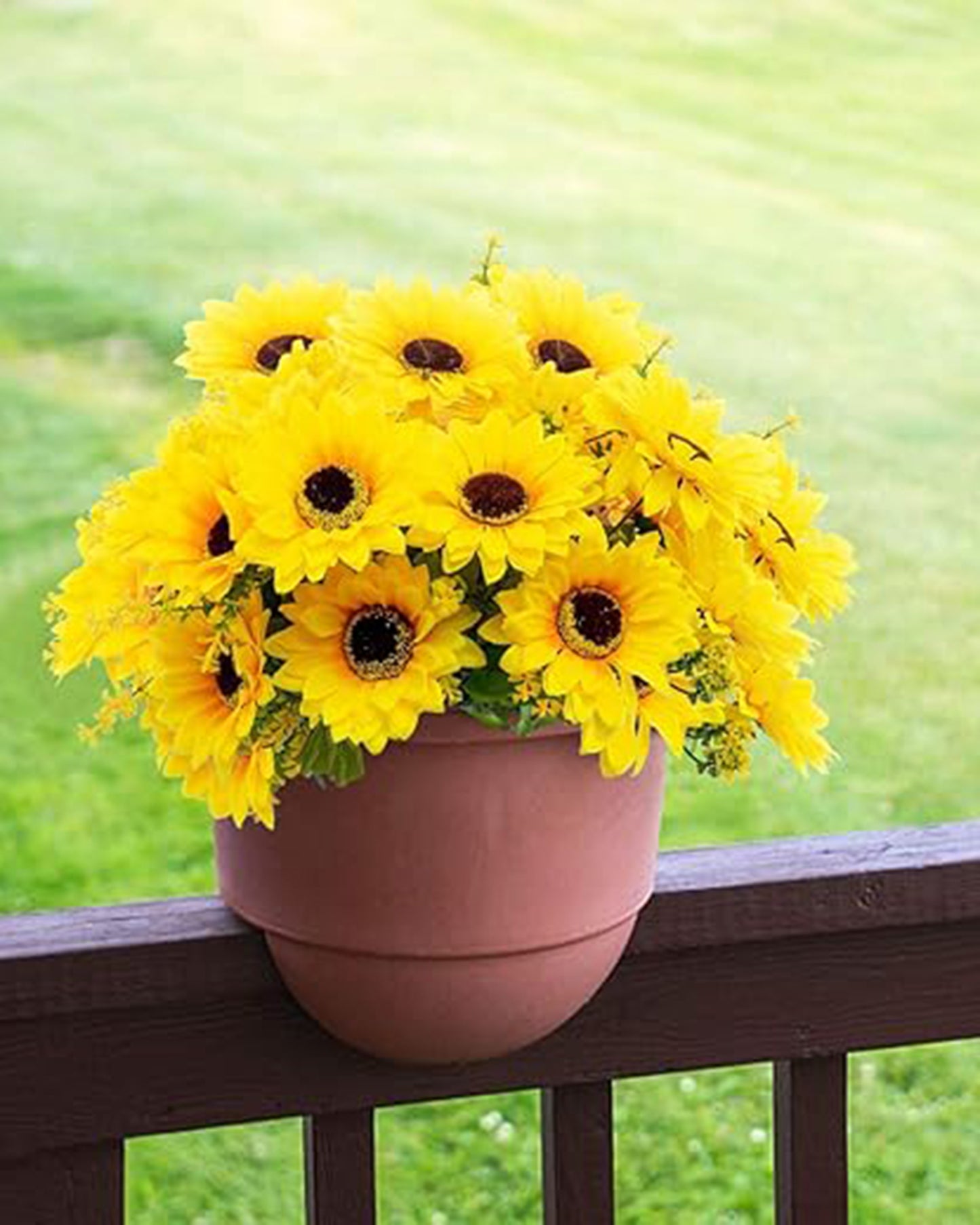 Artificial Sunflowers Stick Bunch | Realistic Look & Charming Flowers | 7 Heads Bouquet for Home Decor, Bedroom, Balcony, Wedding (Without Vase Pot), 1 Piece