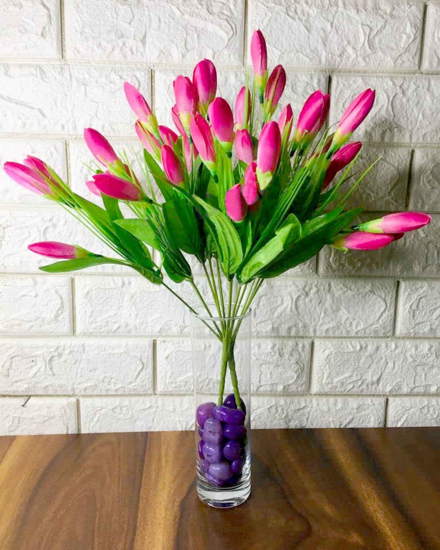 Artificial Tulip Flowers Bunches For Vase Home Decoration Items For Living Room Corner Table Top Bedroom Wedding Party Decorative Gift (Vase Not Included) Silk, 1 binch, 15 Tulips, 34 cm, Pink