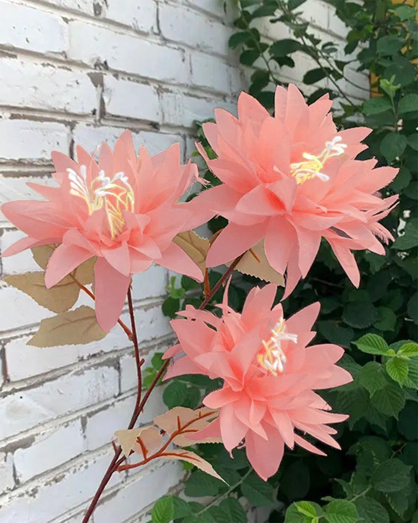 Artifical Dahlia Stick 3 Heads, 2 Sticks Fake Real Touch Flower for Living Room, Home, Office,Bedroom,Pooja, Diwali,DIY-Craft, Banquet Wedding Decoration, Snow Lotus, Brown