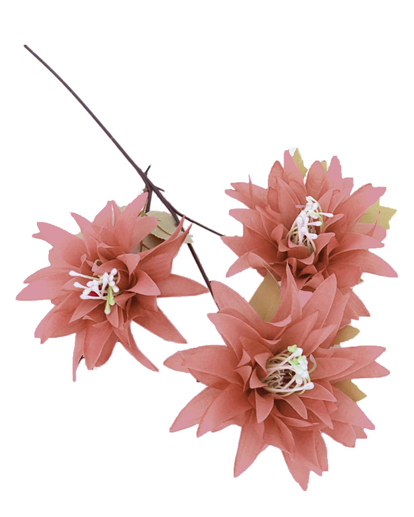 Artifical Dahlia Stick 3 Heads, 2 Sticks Fake Real Touch Flower for Living Room, Home, Office,Bedroom,Pooja, Diwali,DIY-Craft, Banquet Wedding Decoration, Snow Lotus, Brown