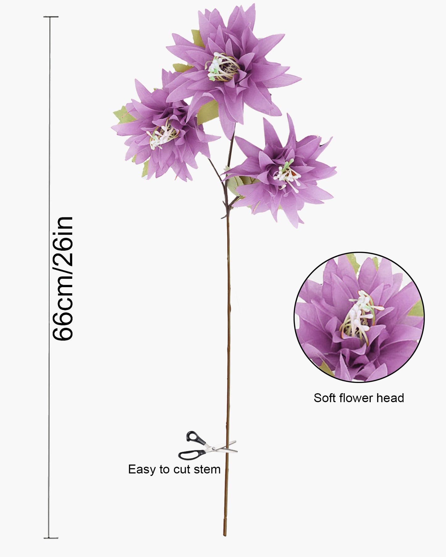 Artifical Dahlia Stick 3 Heads, 2 Sticks Fake Real Touch Flower for Living Room, Home, Office,Bedroom,Pooja, Diwali,DIY-Craft, Banquet Wedding Decoration, Snow Lotus, Brown