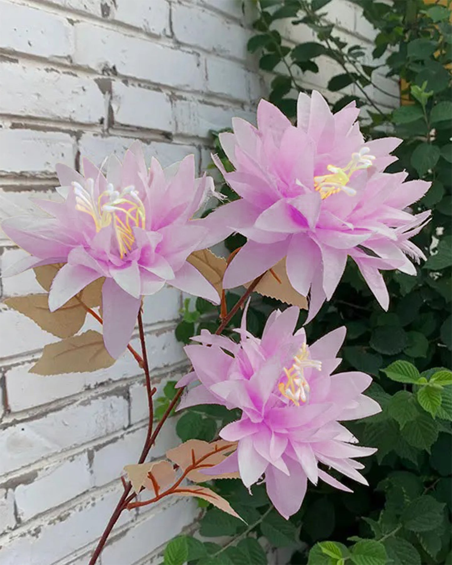 Artifical Dahlia Stick 3 Heads, 2 Sticks Fake Real Touch Flower for Living Room, Home, Office,Bedroom,Pooja, Diwali,DIY-Craft, Banquet Wedding Decoration, Snow Lotus, Brown