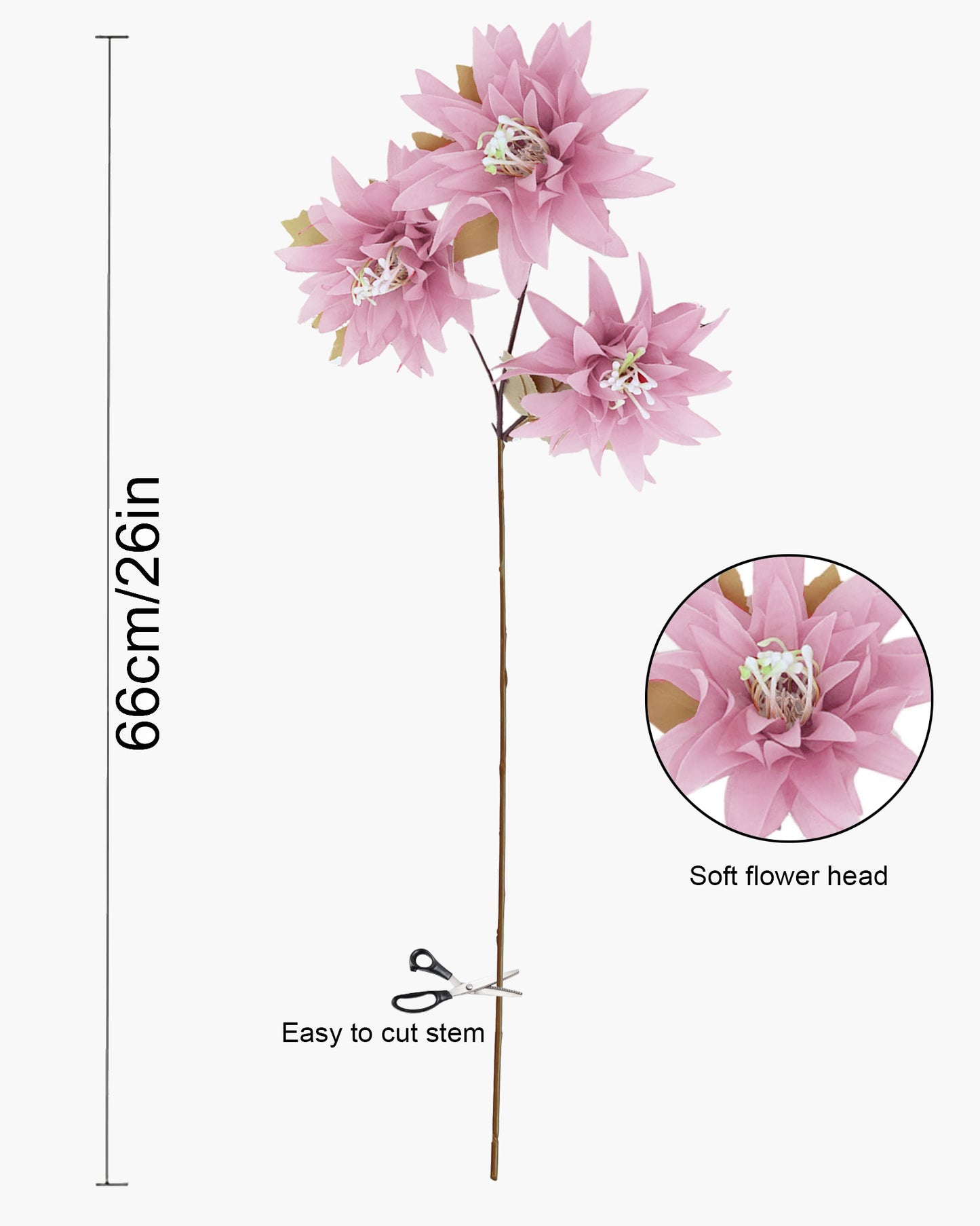 Artifical Dahlia Stick 3 Heads, 2 Sticks Fake Real Touch Flower for Living Room, Home, Office,Bedroom,Pooja, Diwali,DIY-Craft, Banquet Wedding Decoration, Snow Lotus, Brown