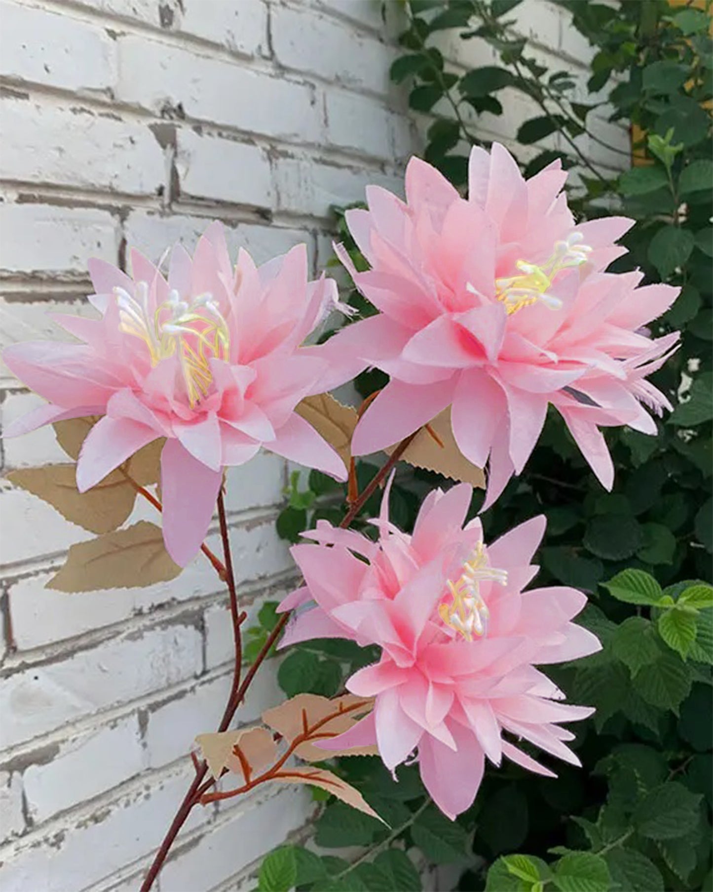 Artifical Dahlia Stick 3 Heads, 2 Sticks Fake Real Touch Flower for Living Room, Home, Office,Bedroom,Pooja, Diwali,DIY-Craft, Banquet Wedding Decoration, Snow Lotus, Brown