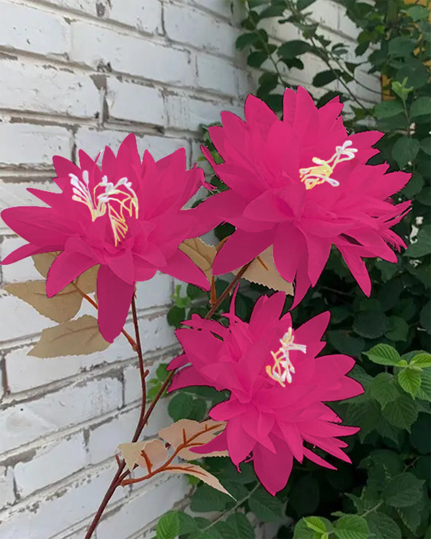 Artifical Dahlia Stick 3 Heads, 2 Sticks Fake Real Touch Flower for Living Room, Home, Office,Bedroom,Pooja, Diwali,DIY-Craft, Banquet Wedding Decoration, Snow Lotus, Brown