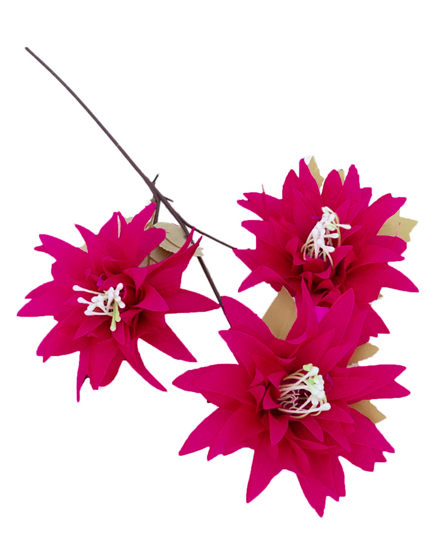 Artifical Dahlia Stick 3 Heads, 2 Sticks Fake Real Touch Flower for Living Room, Home, Office,Bedroom,Pooja, Diwali,DIY-Craft, Banquet Wedding Decoration, Snow Lotus, Brown