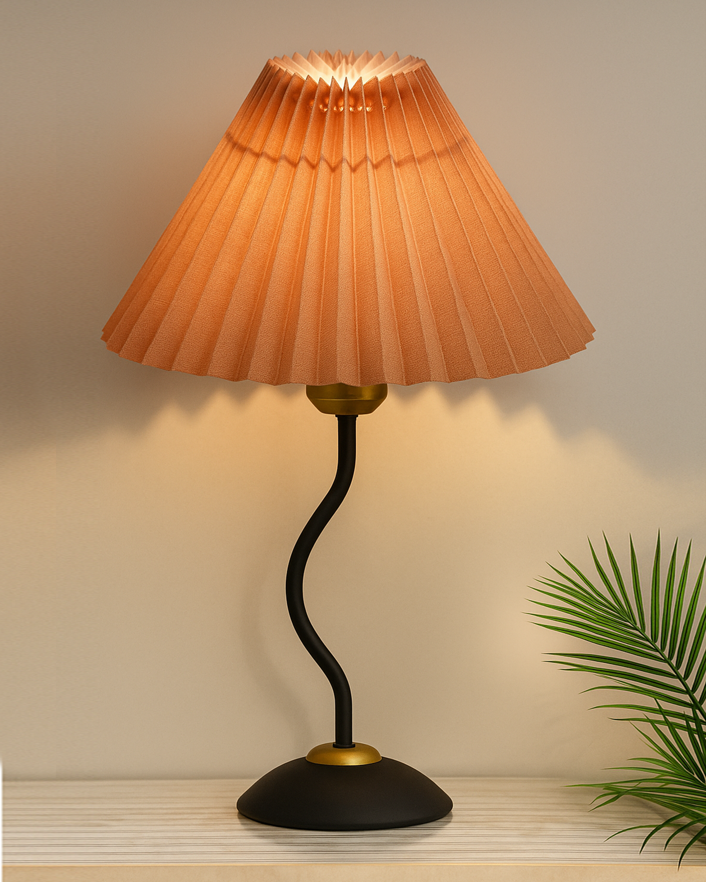 Matt Black Twister Small Pleated Lamp, Modern Bedside Nightstand/Table Lamp with Lampshade, Metal Base for Bedroom, Home Office, Living Room, Kids Dorm, E27 Holder, Pleated Jute Shade