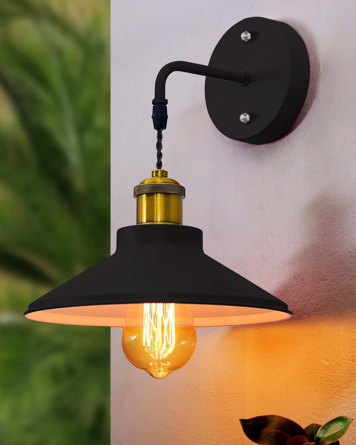 Modern Industrial Wall Sconce, Metal Cone Wall Light Fixture with Golden Holder, 1-Light Painted Wall Lamp for Bedroom, Living Room, Bathroom, Pink